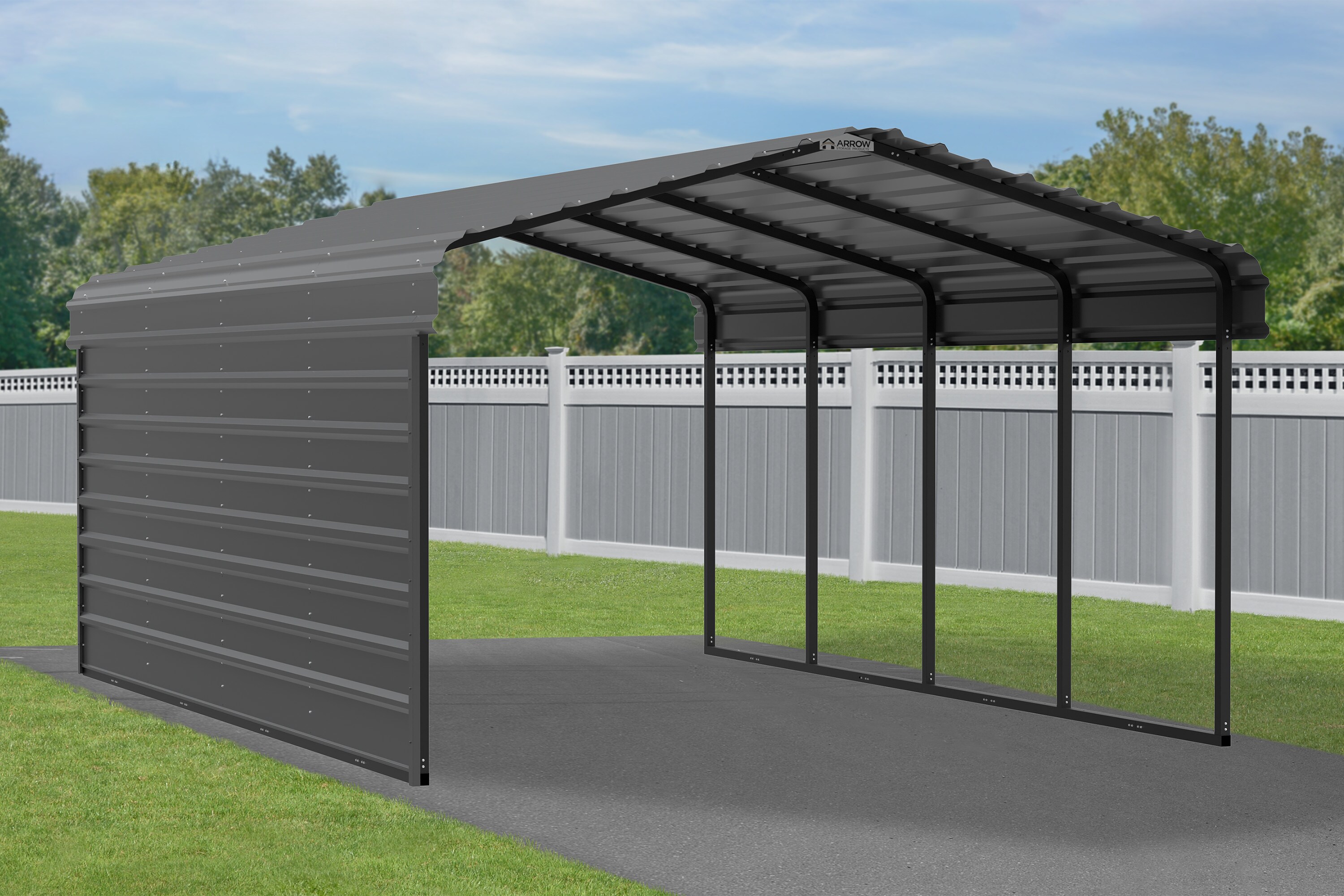 Arrow 12.17-ft W x 19.75-ft L x 8.5-ft H Charcoal Metal Carport in the ...