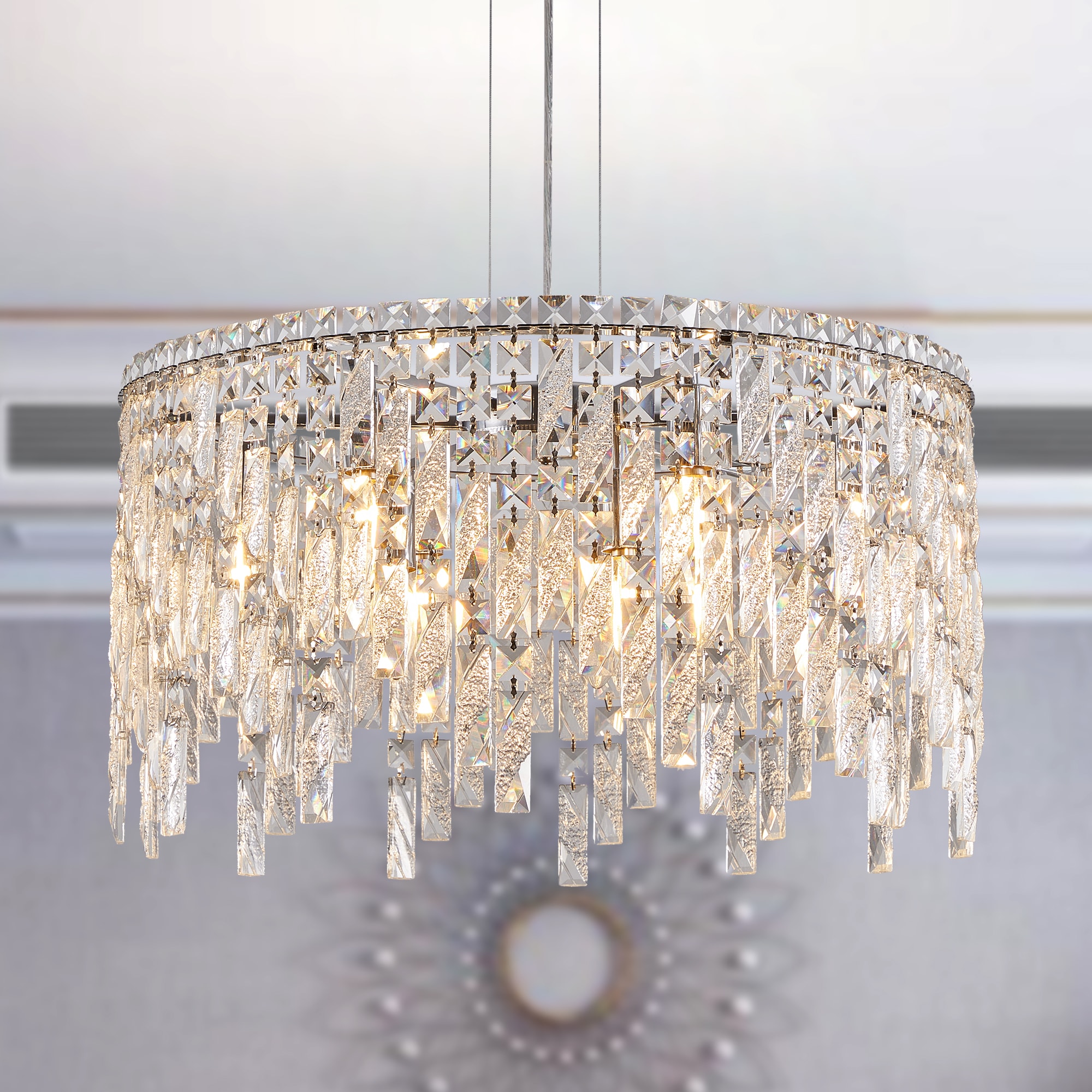Forclover 24 in. Luxurious Round Chrome Crystal Chandelier