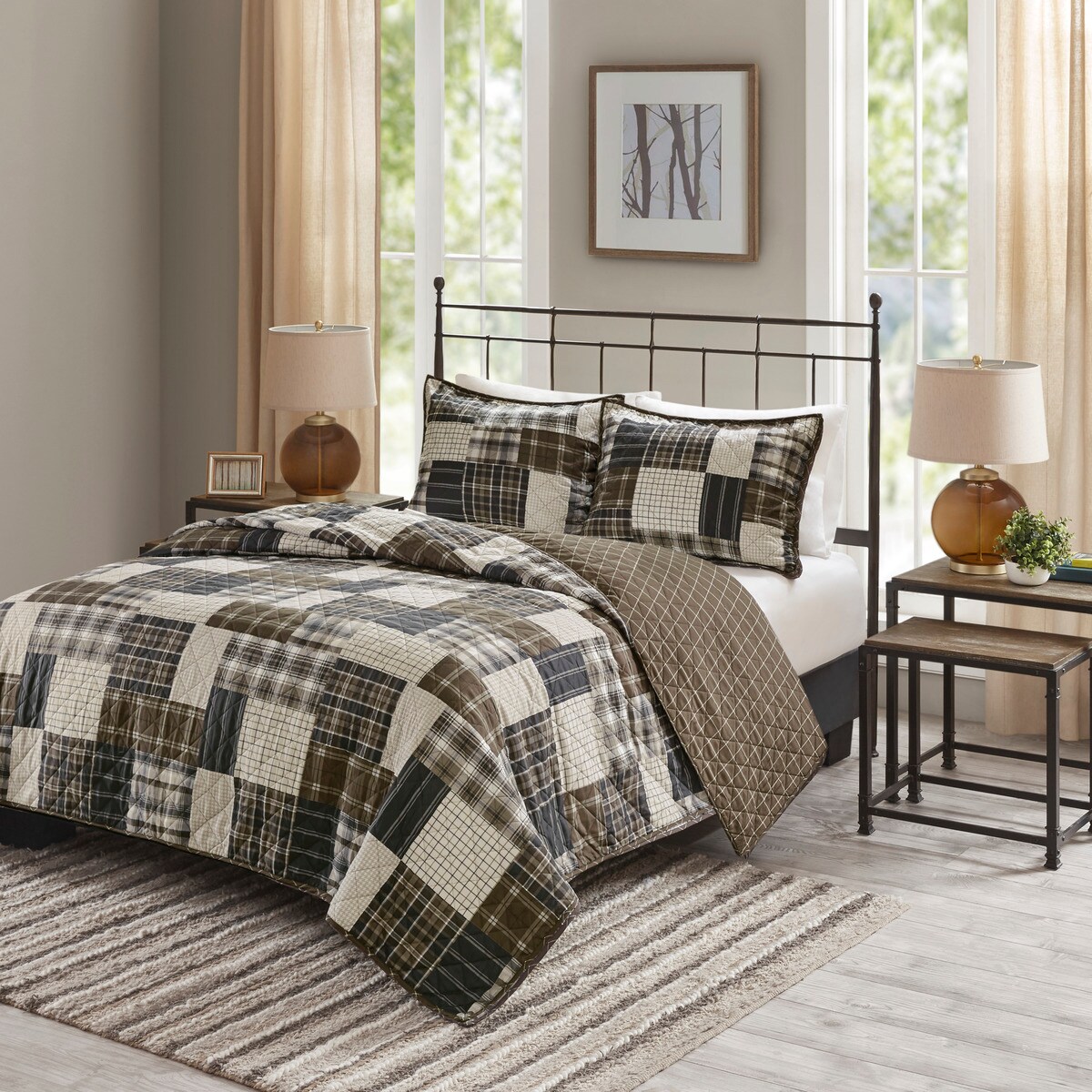 Tinyhomie 3 Piece Reversible Printed Quilt Set Black/Brown King/Cal King
