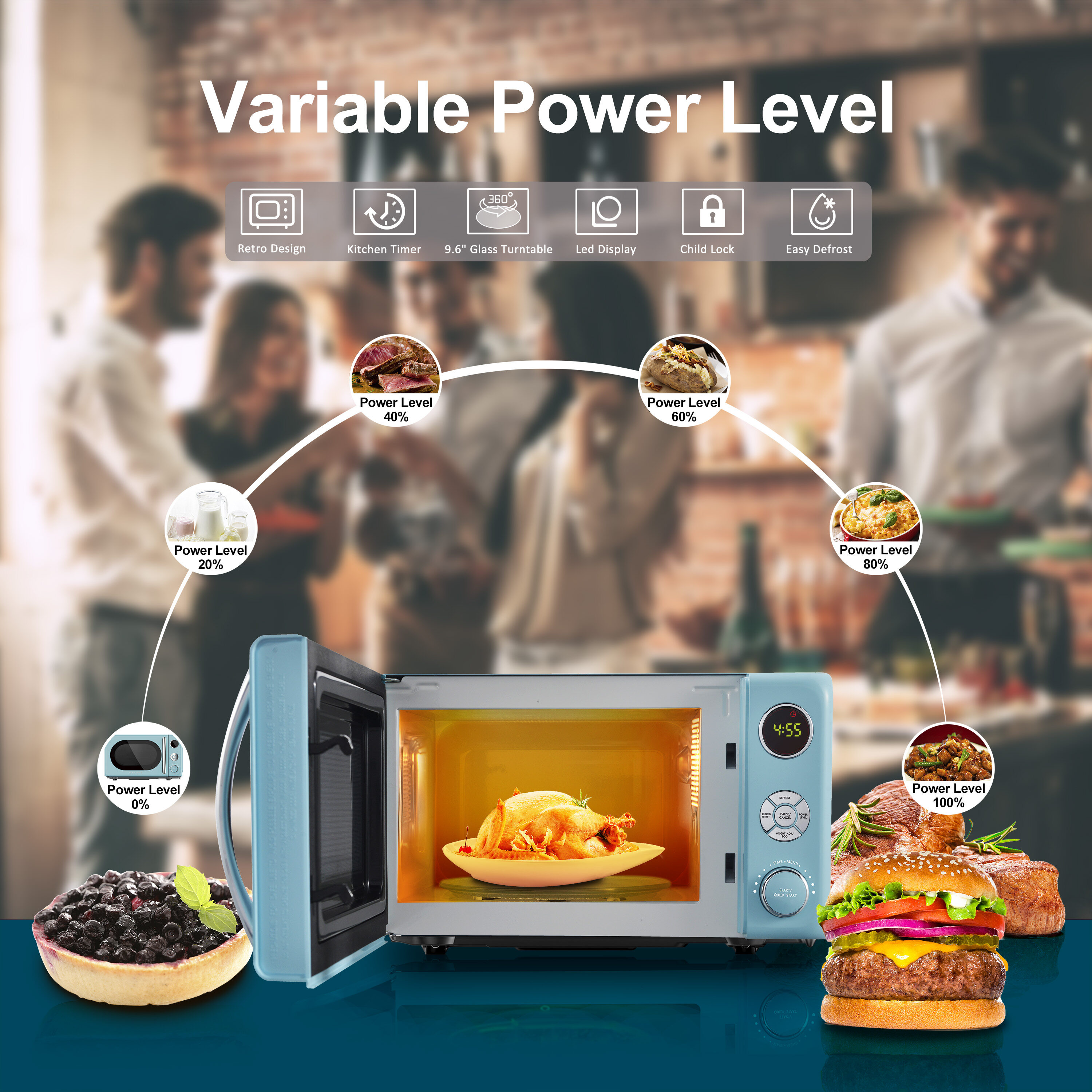 Microwave Oven 0.7 Cu.Ft, Mini Microwave Oven with 9.6'' Removable Turntable