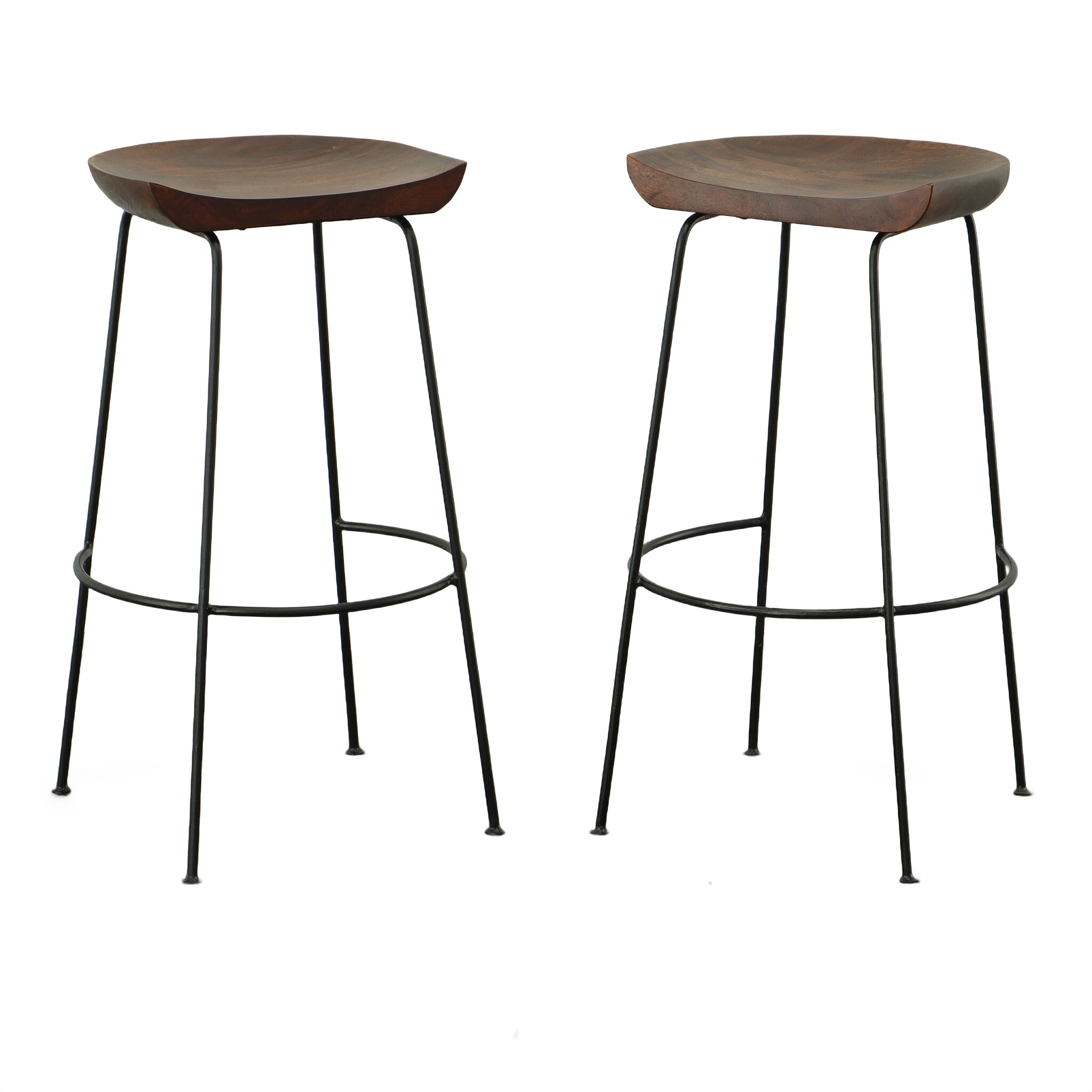 Carolina Cottage CF2430CHETBK Set of Ashton stool Set of 2 Chestnut/Black 32-in H Bar height Saddle Seat Metal Backless Bar Stool