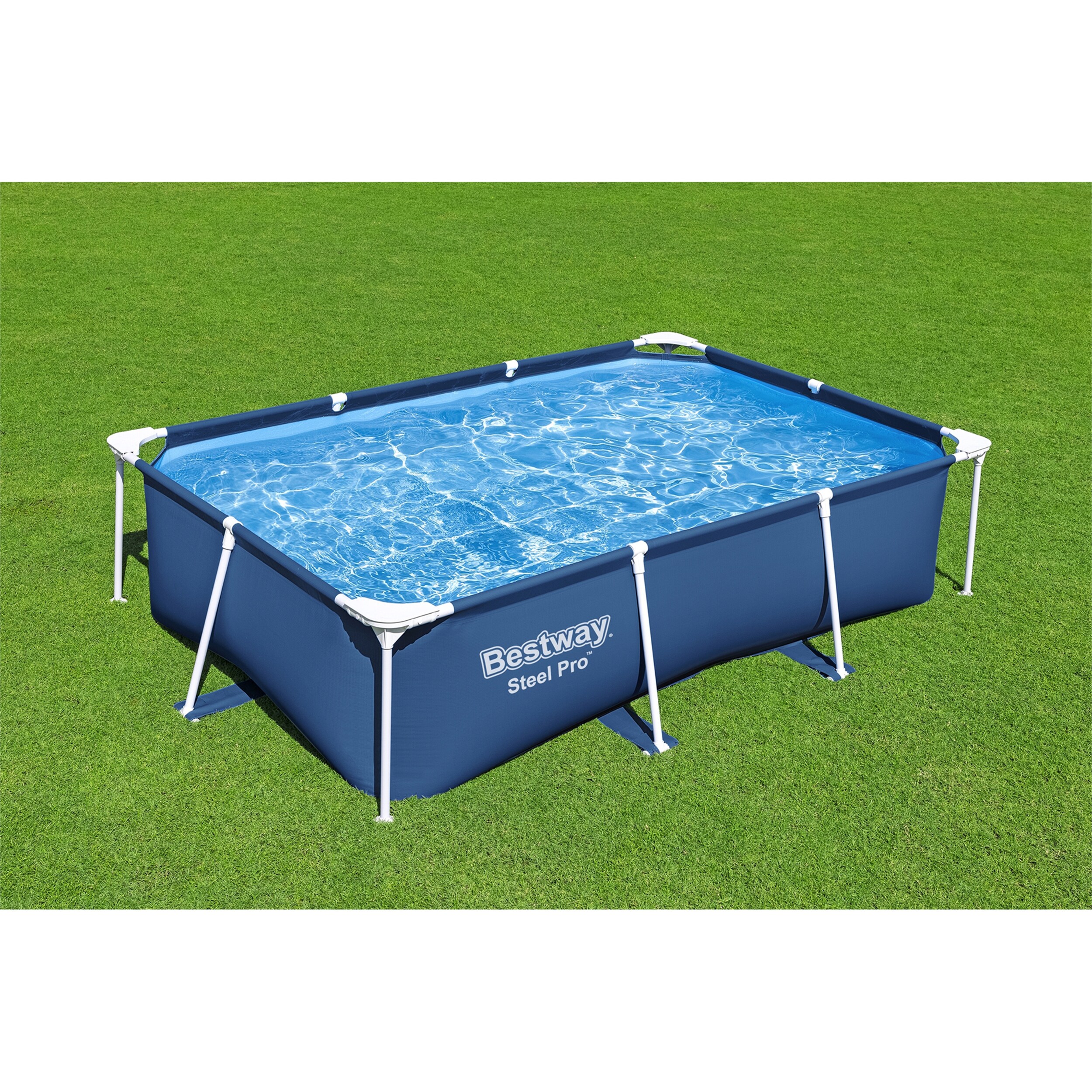 Blue Steel Frame Rectangular Above Ground Pool with Pump