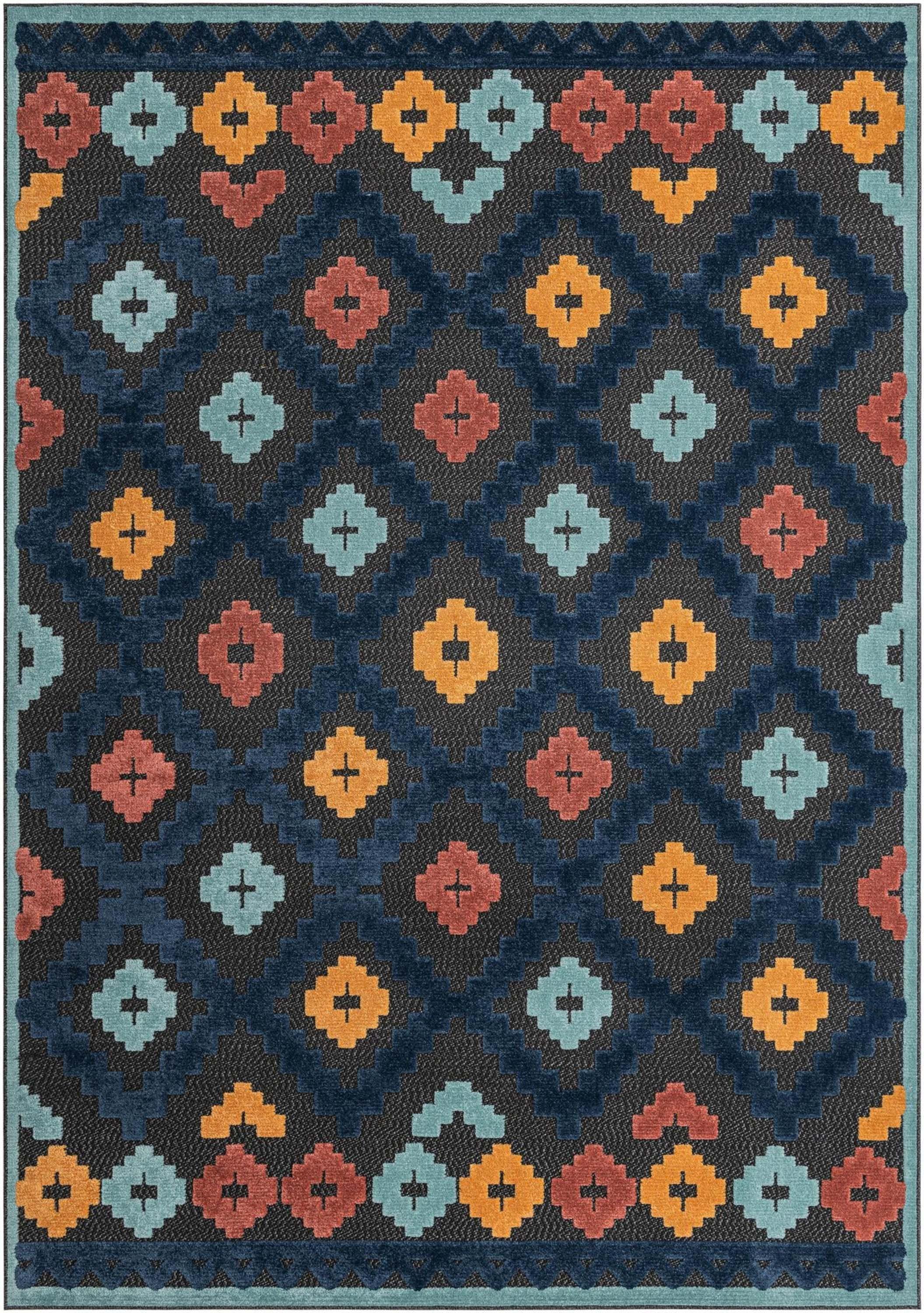 Charcoal Geometric Easy-Care Outdoor Area Rug 7x10