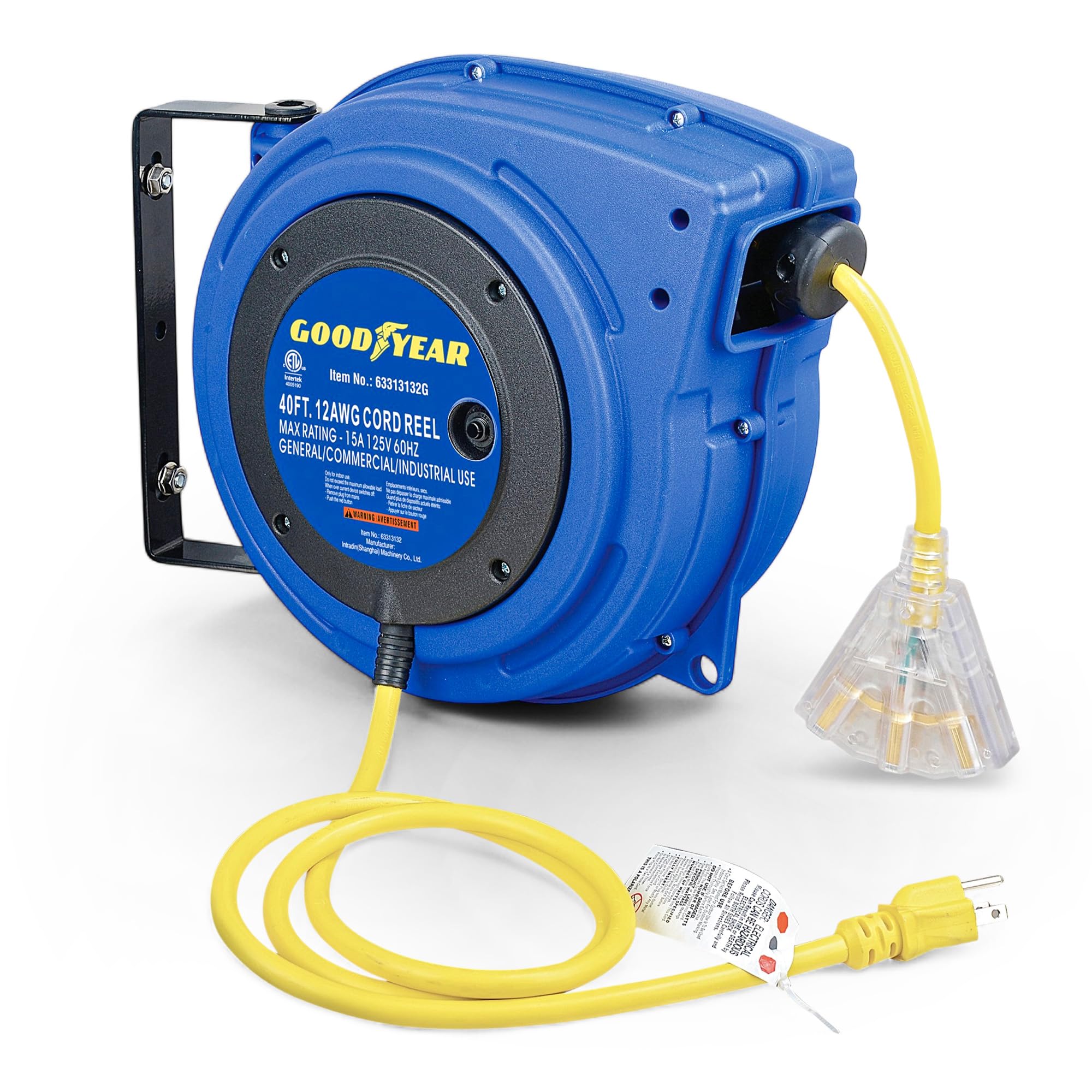 Goodyear 63313132G Extension Cord Reels 12AWG x 40 FT SJTOW Cable with LED Light-Up Tap