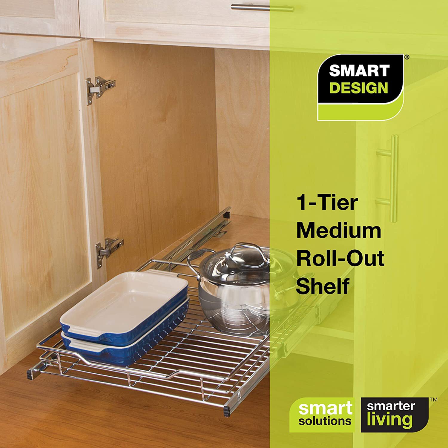 Smart Design Medium Steel 2-Tier Pull Out Cabinet Shelf - Chrome