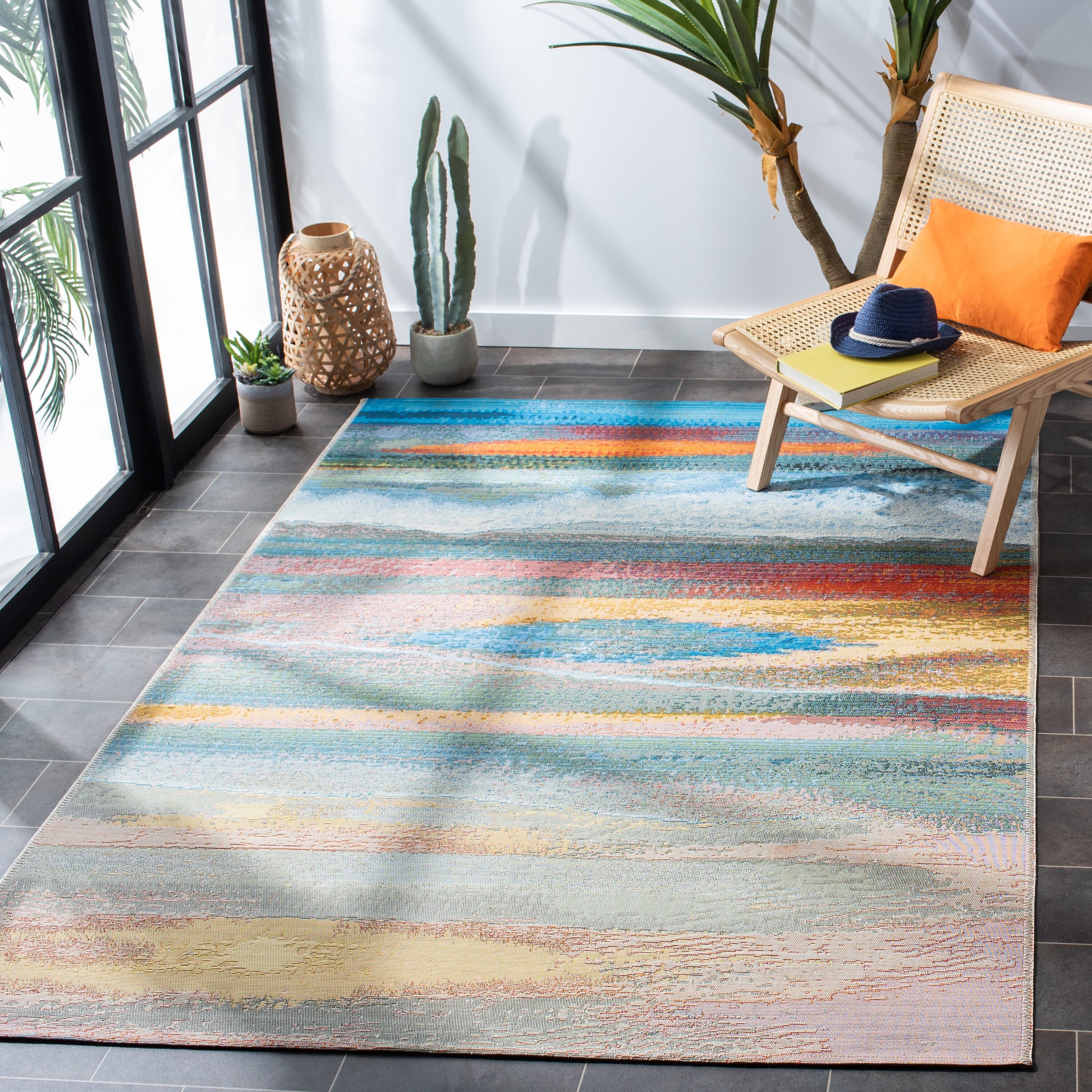Safavieh BAR585M-3 Barbados 3 x 5 (ft) Loomed Polypropylene Light Blue/Pink Rectangular Indoor Abstract Bohemian/Eclectic Throw rug