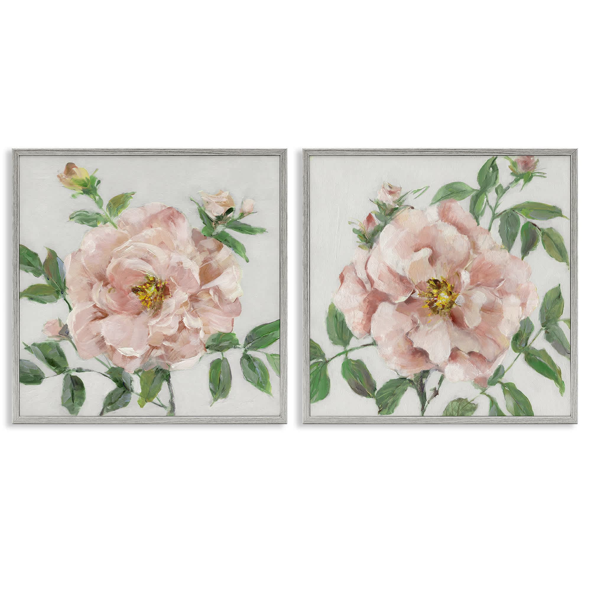 Stupell Industries B2-730-GFF-2PC-24X24 Soft and Subtle Peonies 2 Piece Gray Framed Giclee Art Set By Sally Swatland 24 x 24