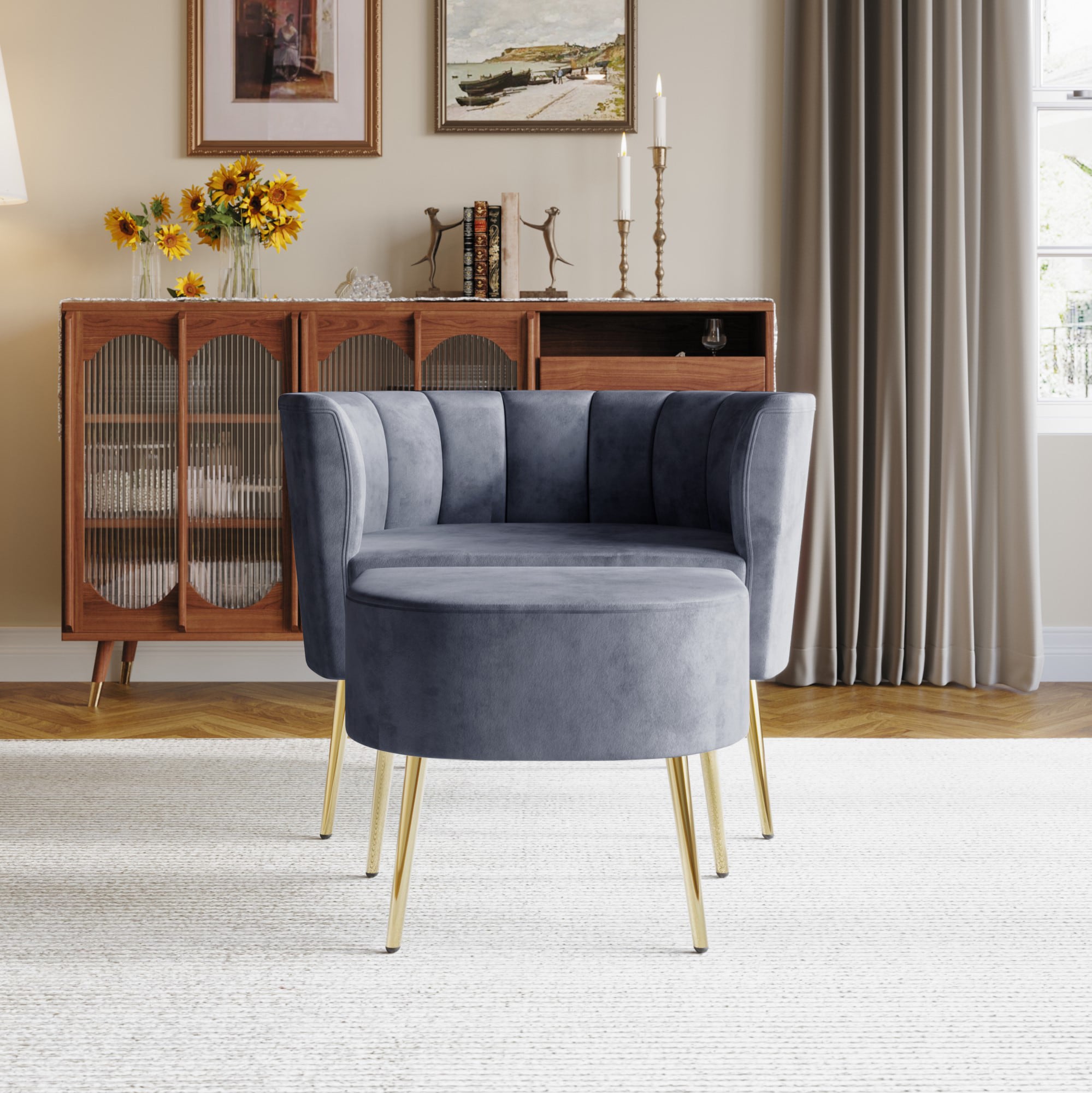 Home Design 30018-121 Modern Dark Gray Velvet Accent Chair
