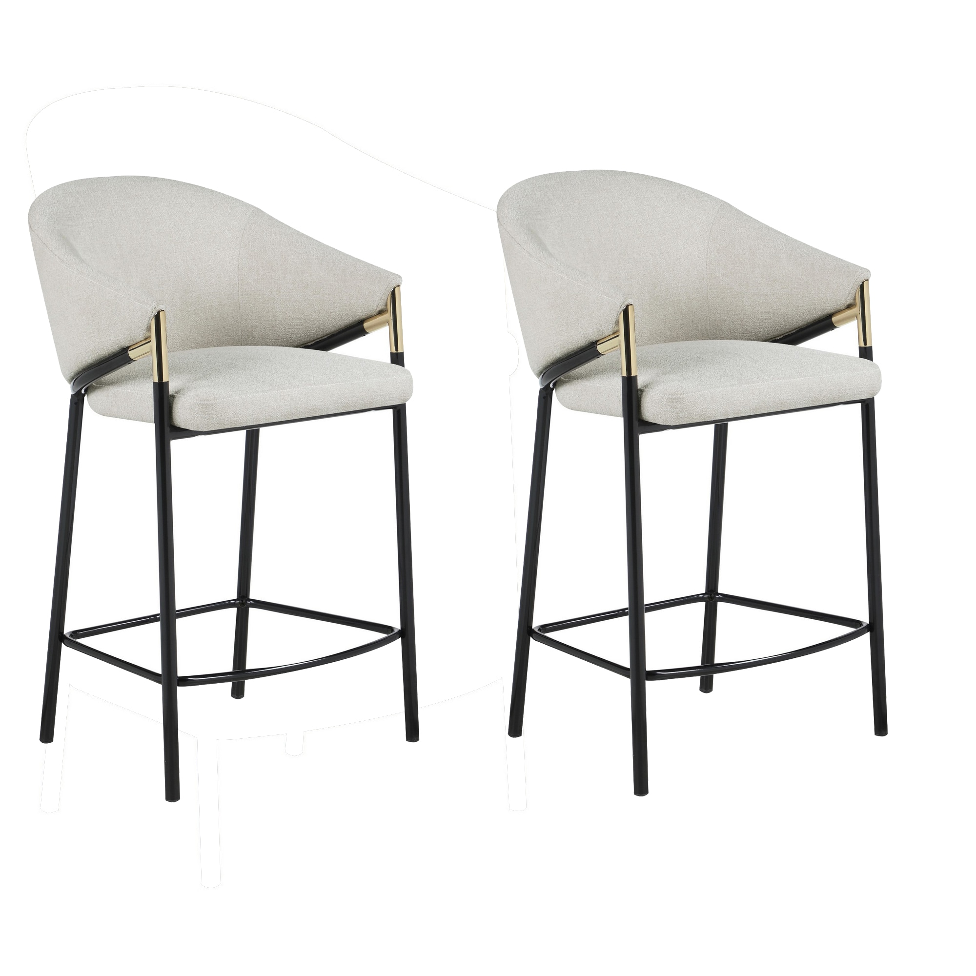 Benzara BM296781 Set of 2 Beige, Black 29.75-in H Extra tall (34-in and up) Square Seat Upholstered Metal Back Bar Stool with Arms and Back