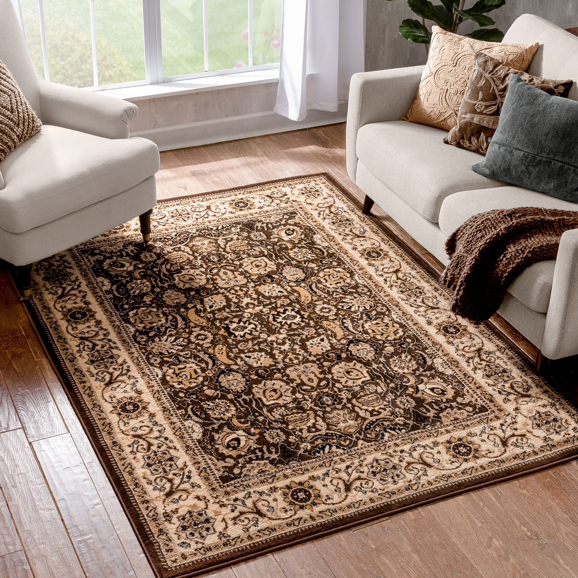 Tayse Rugs Super Grip Solid Cream 9 ft. x 13 ft. Indoor Area Rug