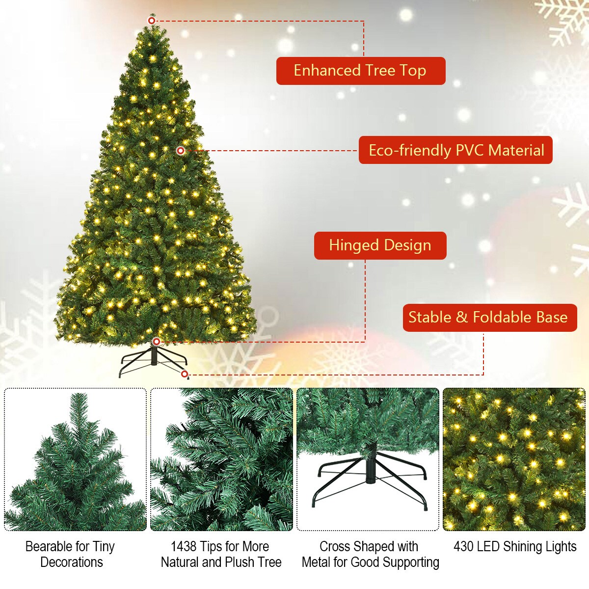 Costway 8-ft Pre-lit Artificial Christmas Tree with LED Lights in the ...