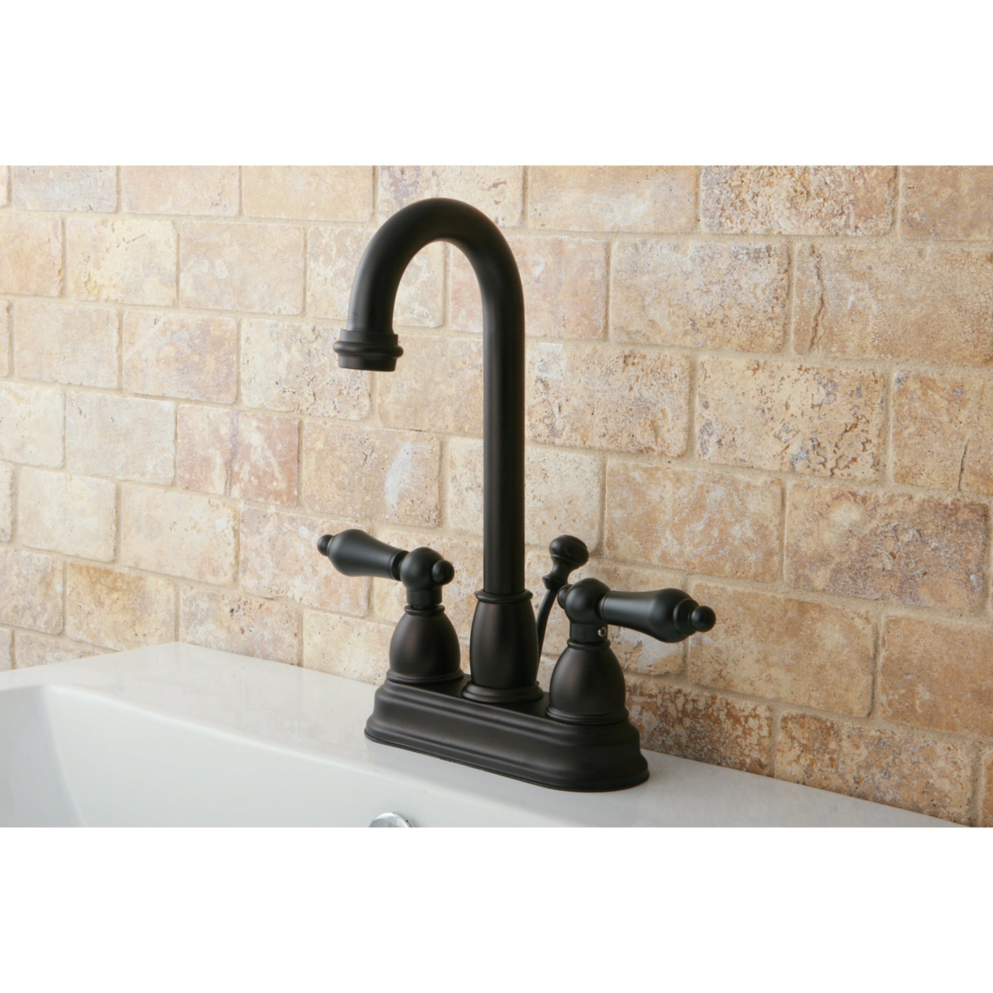 Kingston Brass WLKB3615AL Georgian Oil-rubbed bronze 4-in centerset 2-handle High-arc Residential Handle Bathroom Sink Faucet with Drain