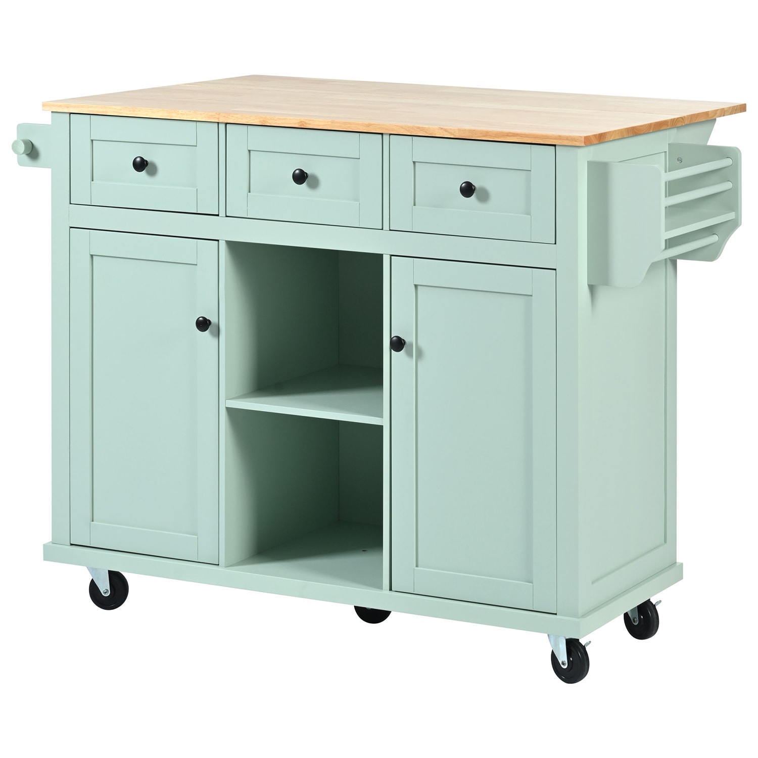 SINOFURN Blue Mdf Base with Wood Top Rolling Kitchen Cart (29.5-in x 53.1-in x 37.2-in)