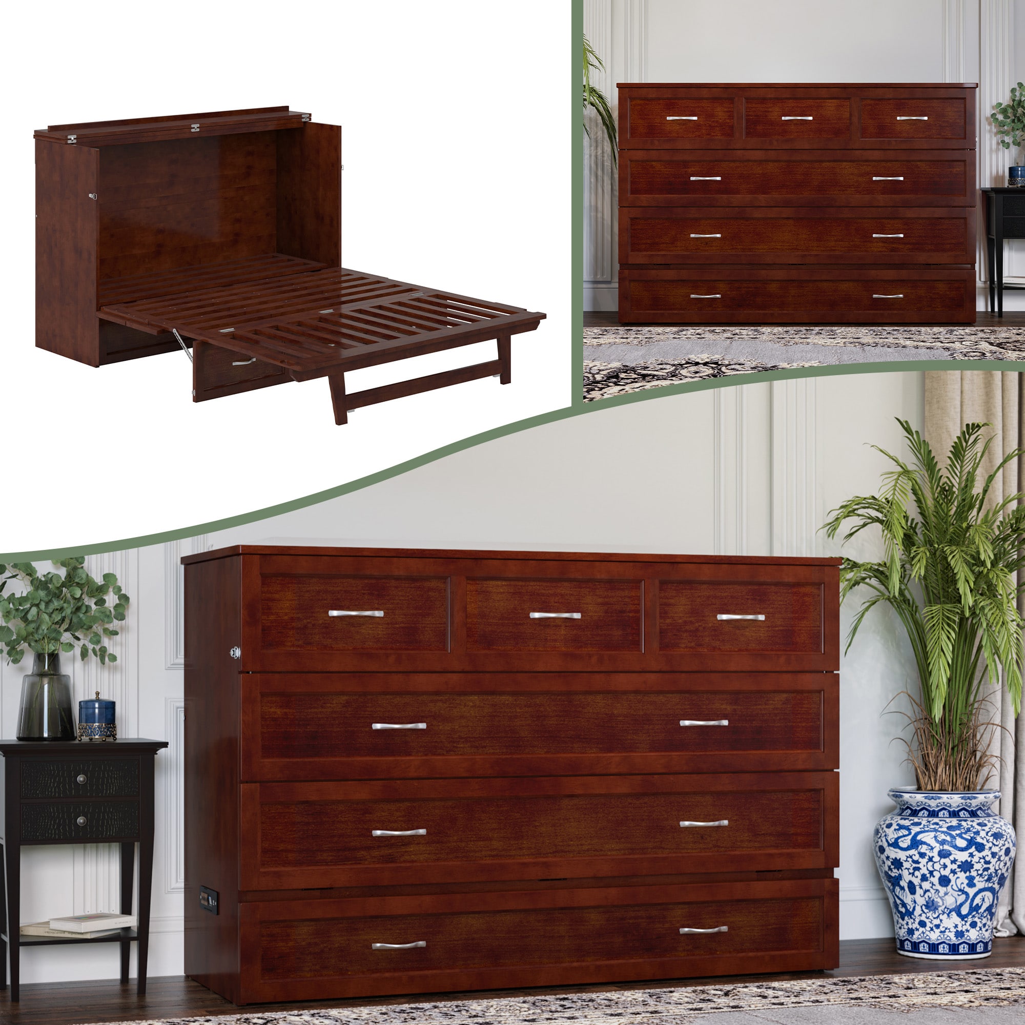 AFI AC574104 Vivian No Mattress Walnut Queen Wood Murphy Bed with Storage