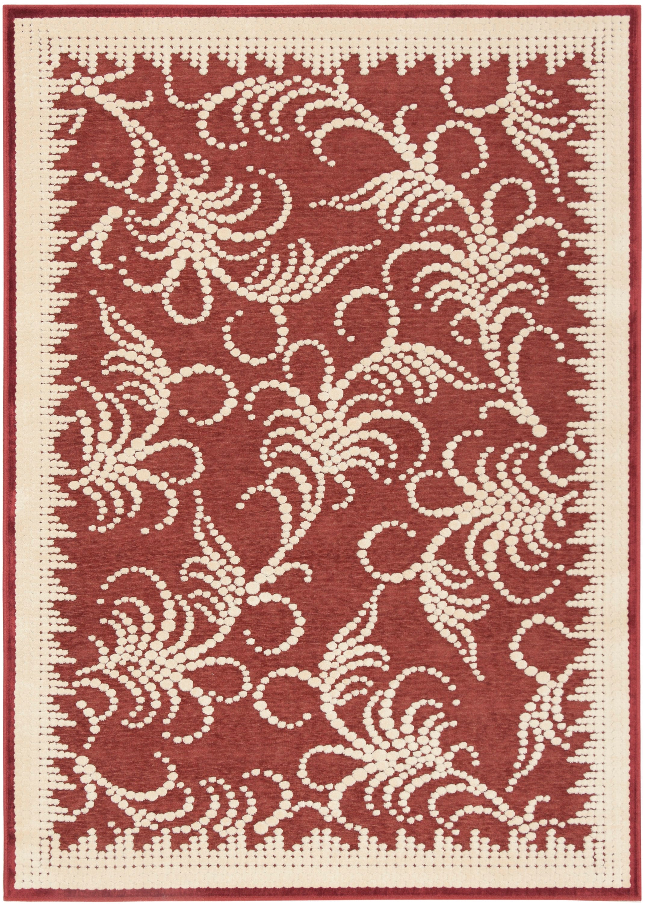 Martha Stewart MSR4449C-4 Fountain Swirl 4 x 6 (ft) Tufted Synthetic Red/Ivory Rectangular Indoor Floral/Botanical Farmhouse/Cottage Area rug