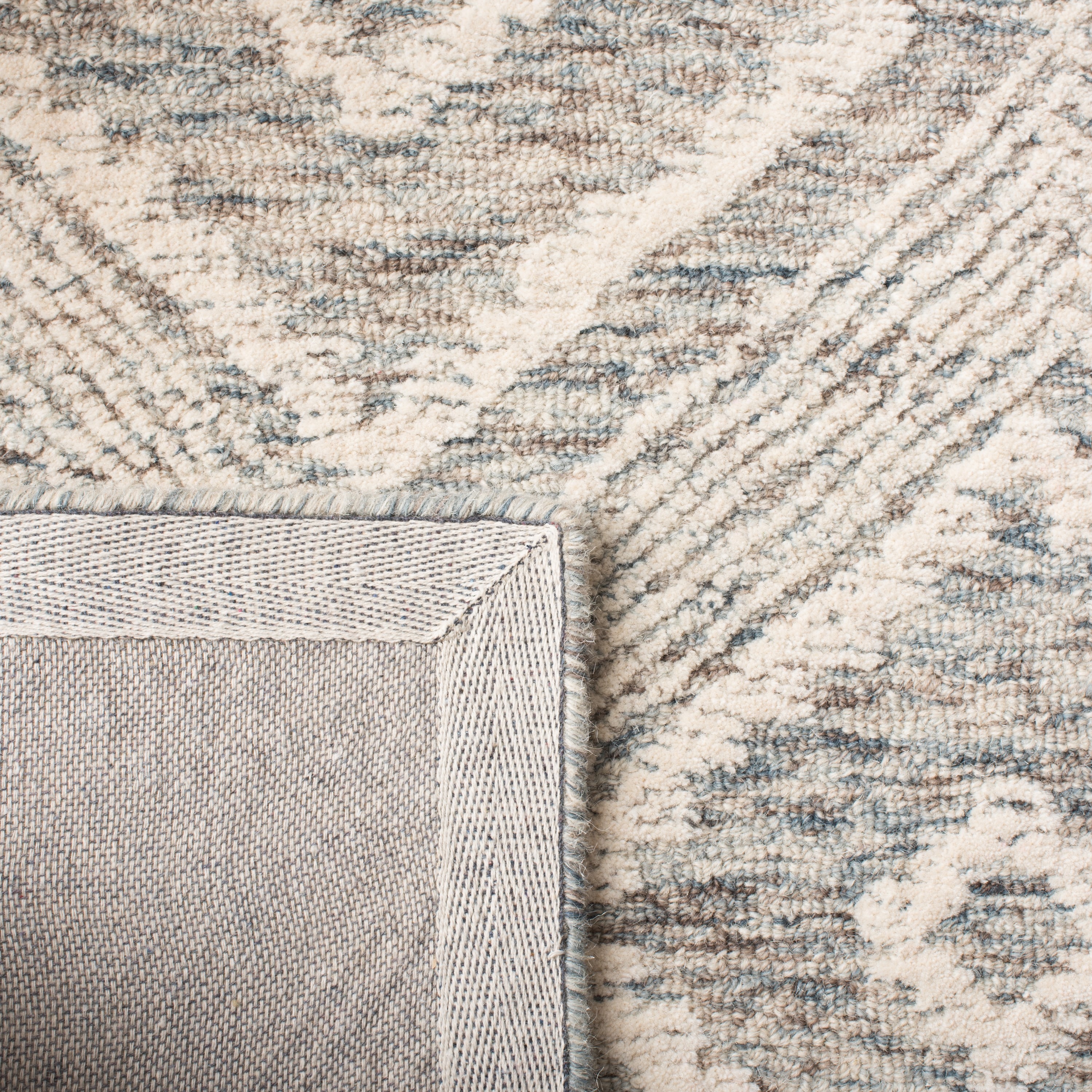 Ivory and Denim Abstract Handmade Wool 8' x 10' Area Rug