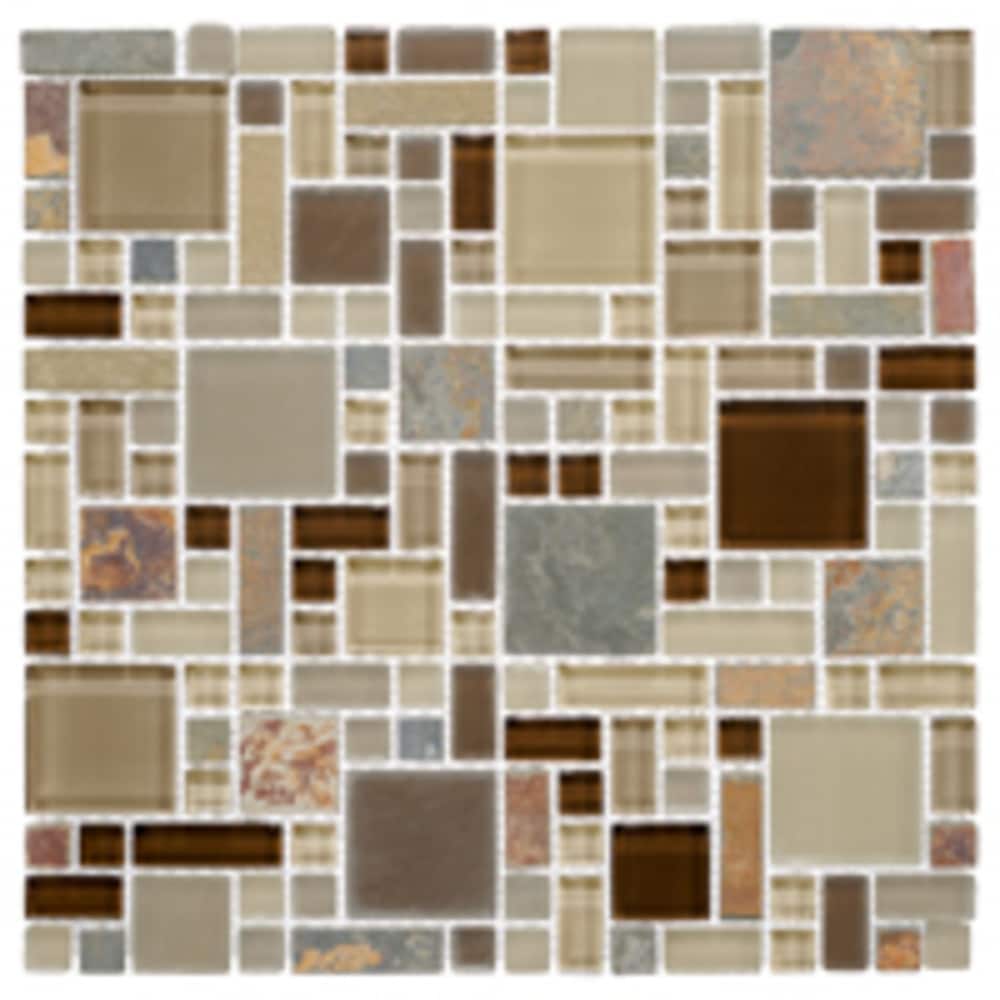 Andova Tiles ANDWRI845 Wright- Artech Sunset 12-in x 12-in Frosted Glass/Stone Brick look Mosaic Floor and Wall Tile ( 1-sq ft Piece )