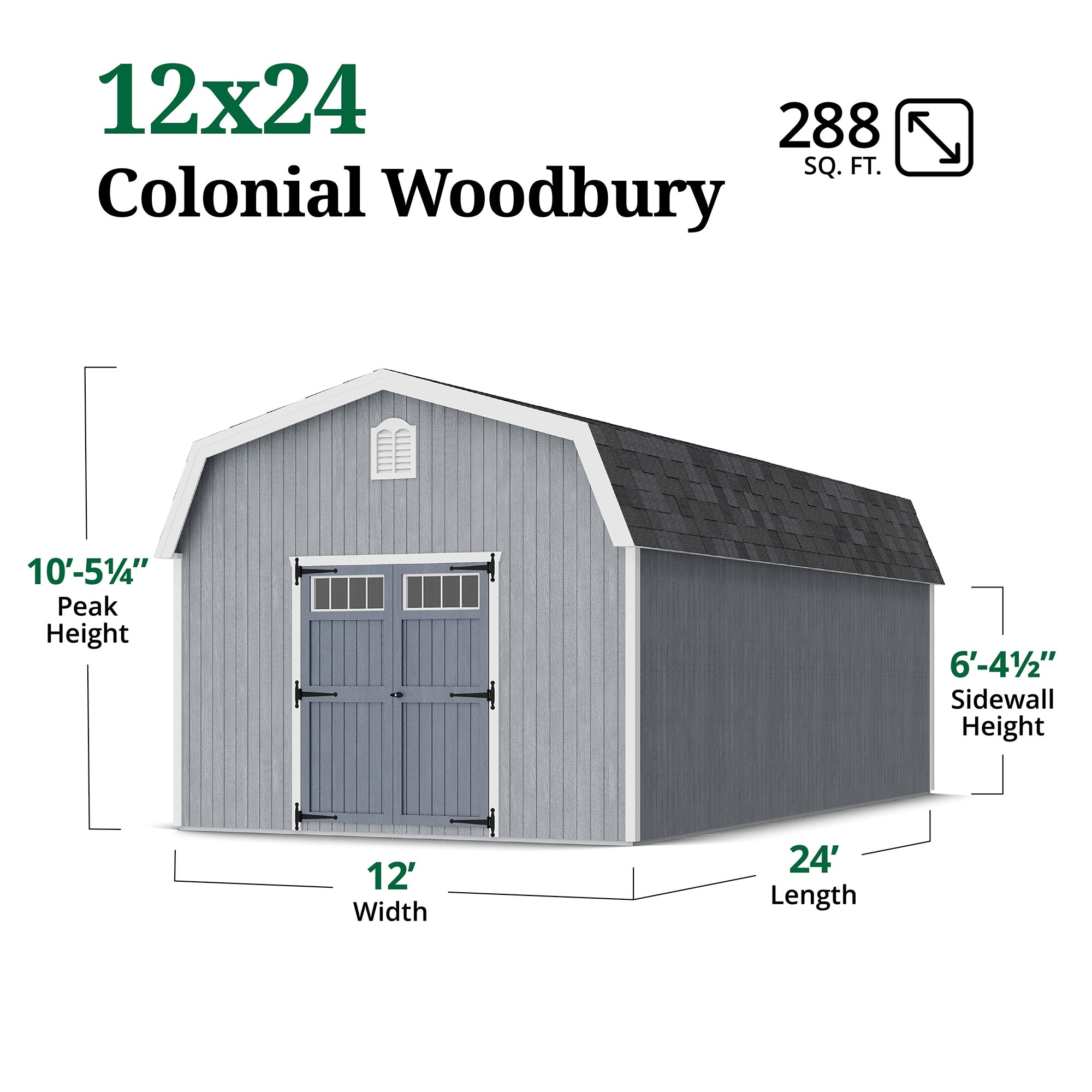 Little Cottage Co 12X24 WBCGS-PC-FK Wood-Storage-Buildings - View #3