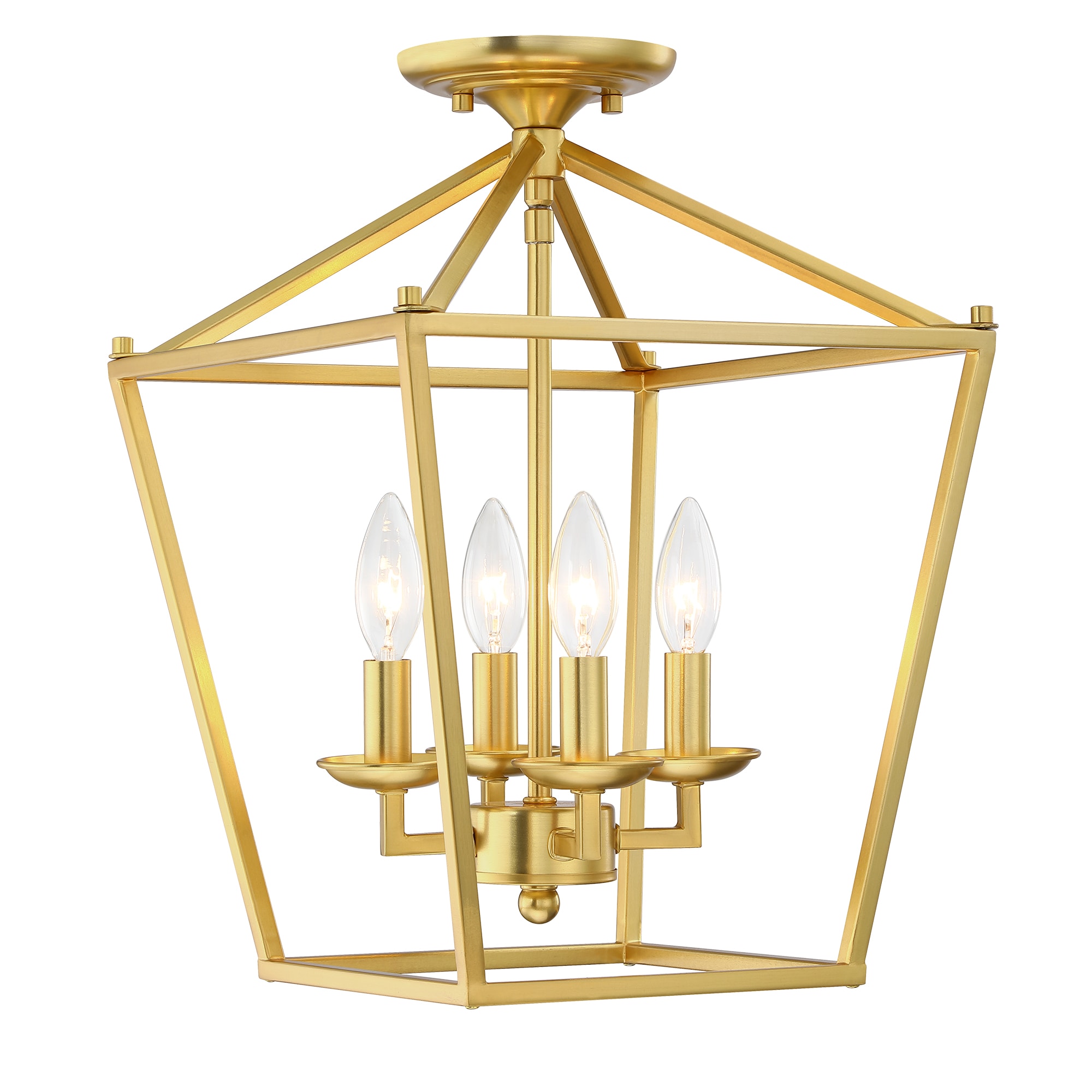 12" Gold Geometric 4-Light Pendant with Adjustable Chain