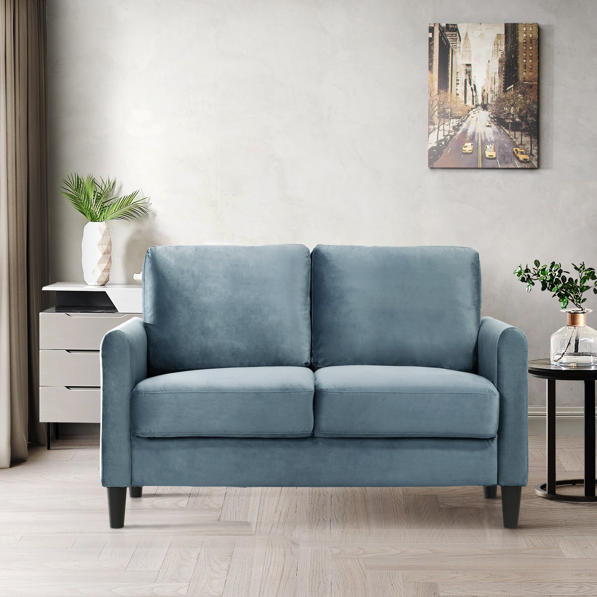 Home Design 30027-231 Airell 53.9-in Modern Blue Velvet 2 -seater Loveseat
