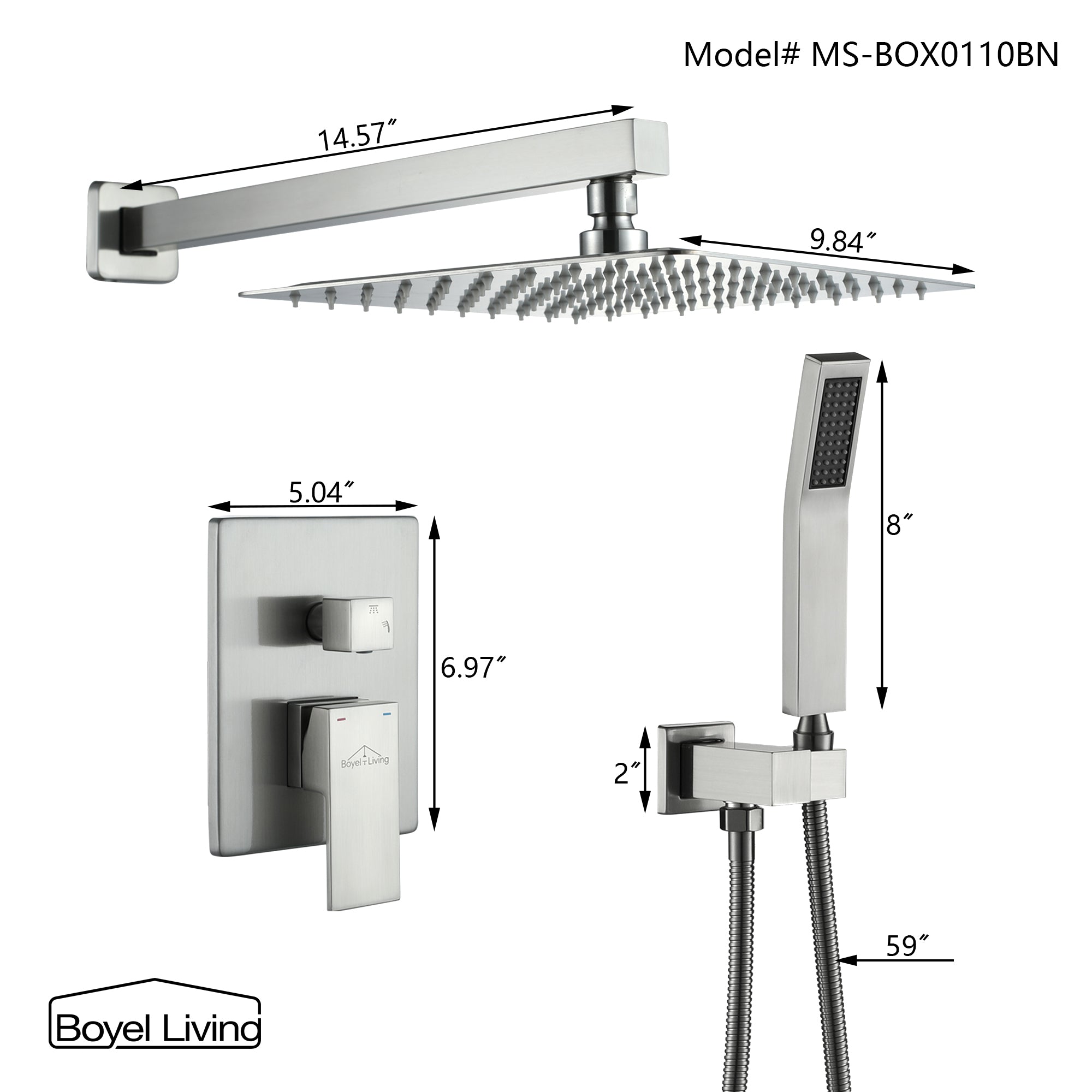Boyel Living MS-BOX0110BN Showerhead-Bar-Panels - View #2