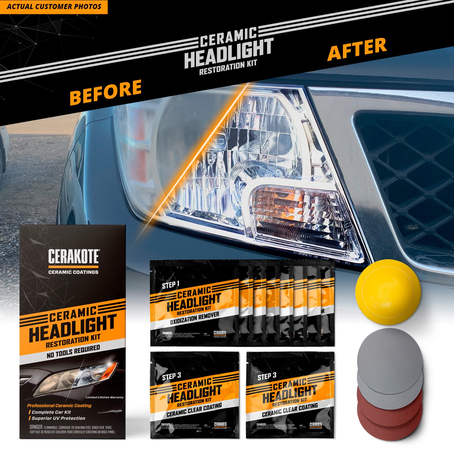 CERAKOTE® Ceramic Headlight Restoration Kit – Guaranteed To Last As Long As  You Own Your Vehicle – Brings Headlights back to Like New Condition - 3