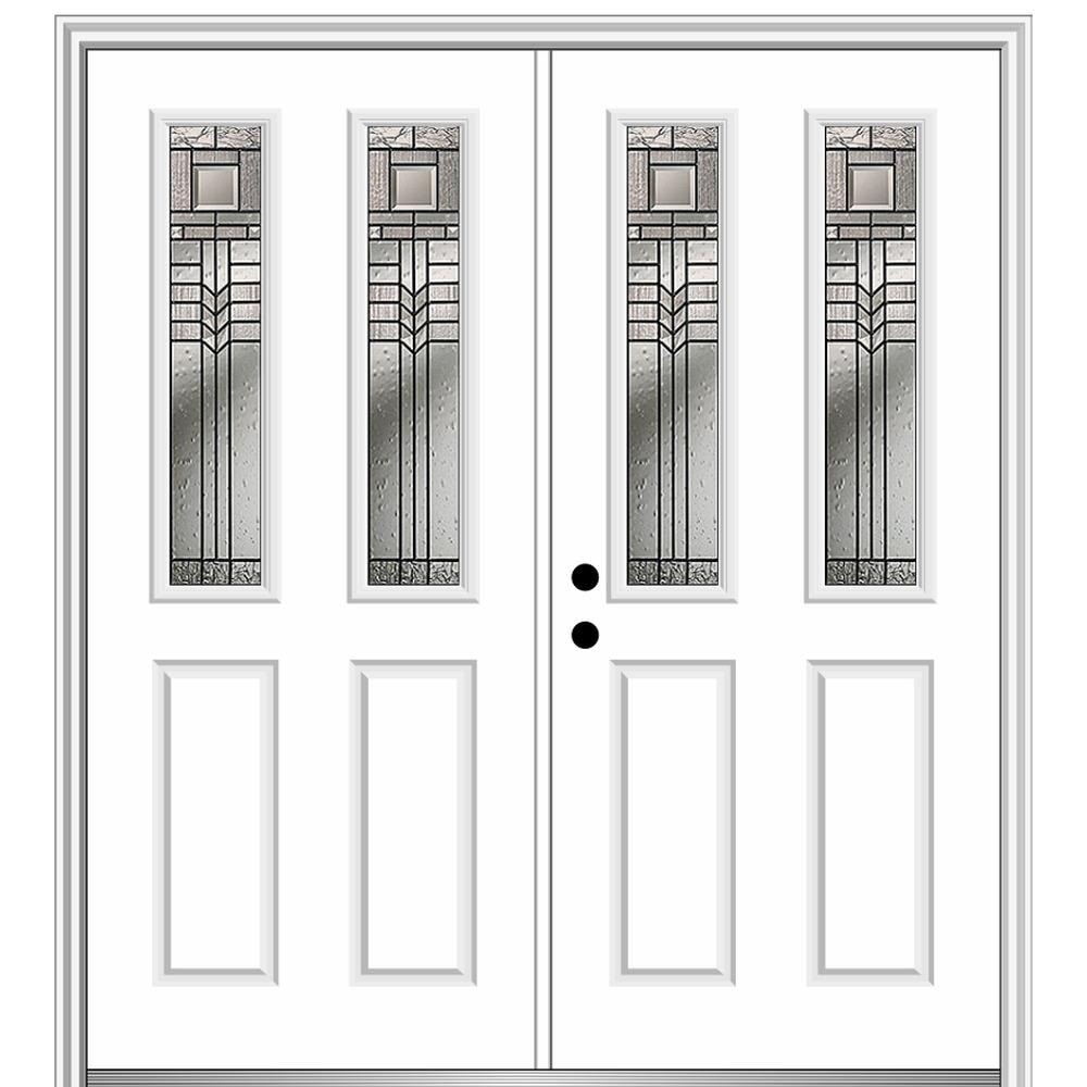 MMI DOOR ZZ3664932R 72-in x 80-in x 4-9/16-in Fiberglass Twin lite Right-hand inswing Brilliant White Painted Prehung Double Front Door with Brickmould Insulating core
