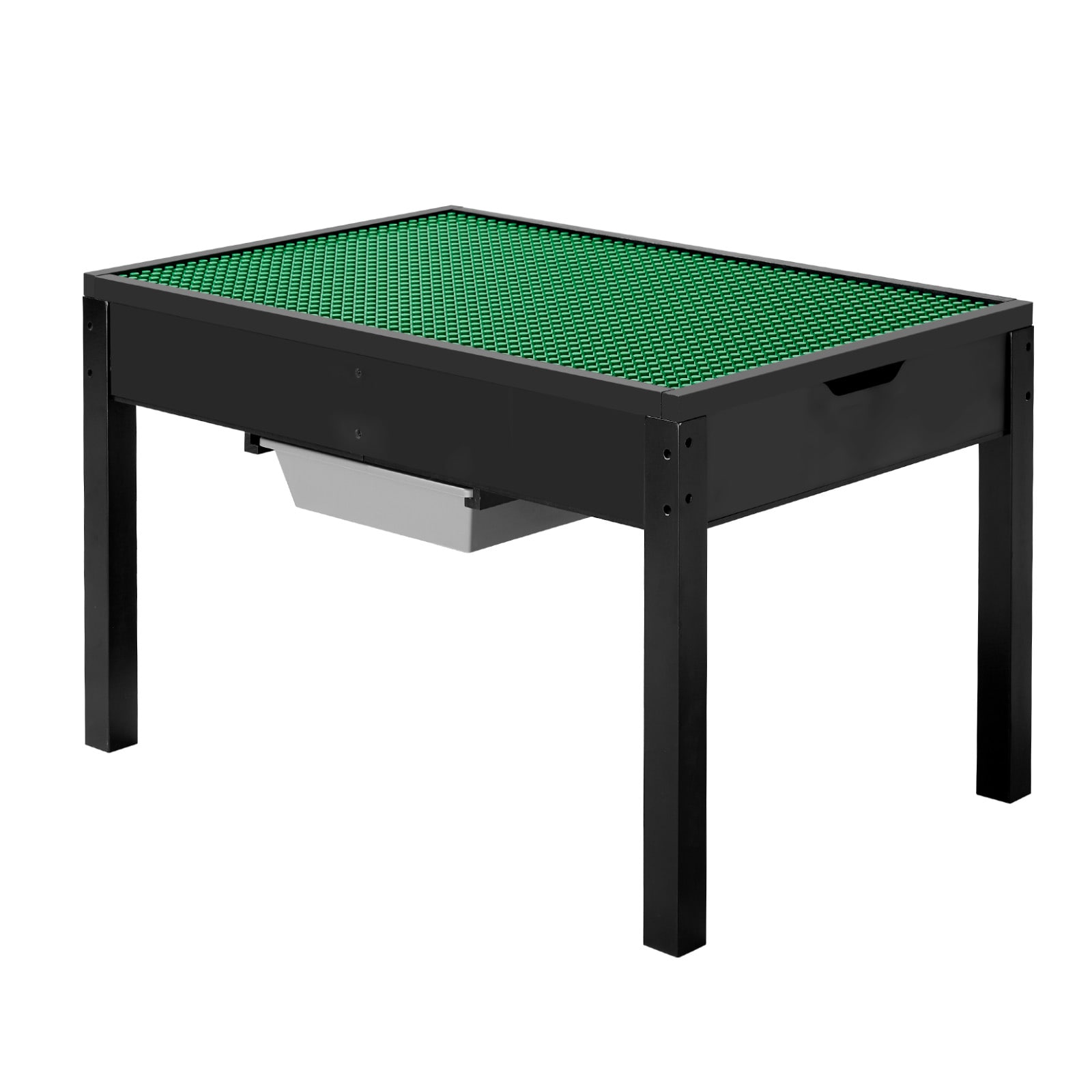 GIVIMO 31.89-in Kids Wooden Activity Table with Reversible Double-Sided Building Block Tabletop and 2 Storage Bins for Ages 3+ Toddler Play Gift Boys Girls Black