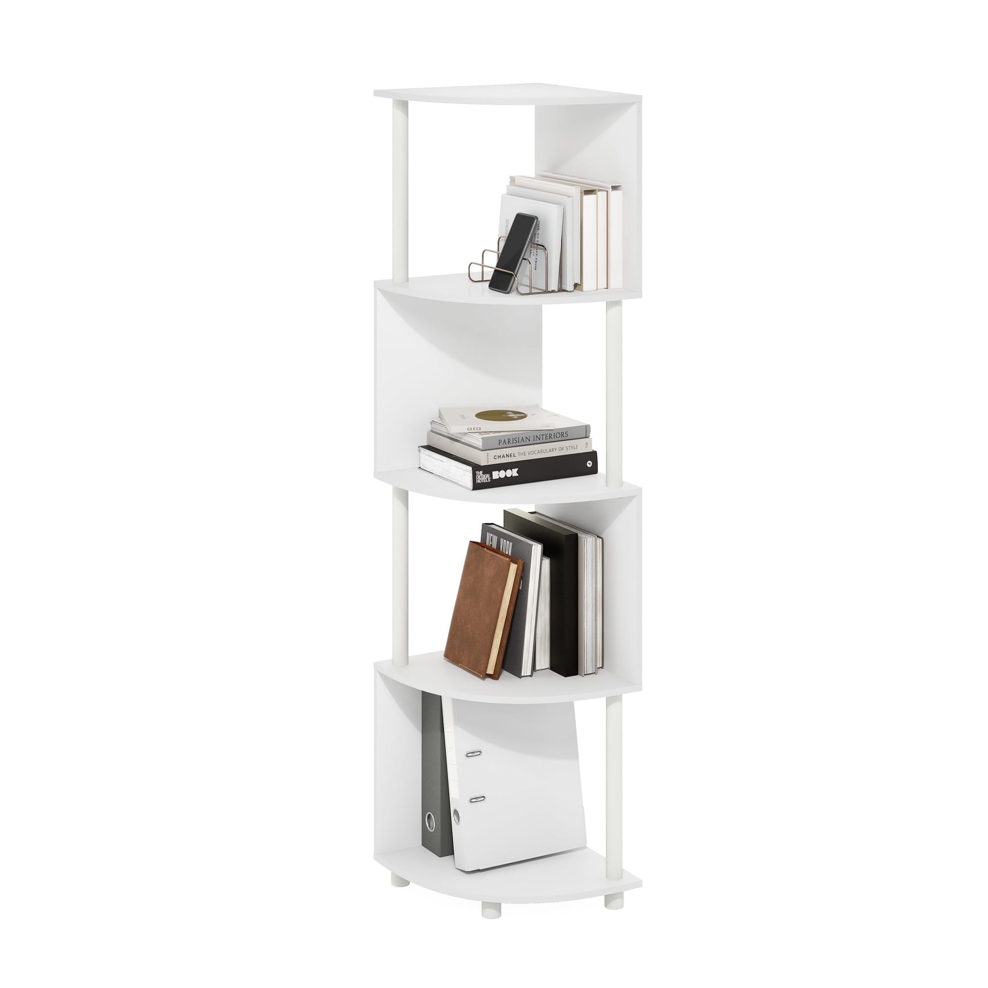Midori WD80EFAX④ YOSIMFUR White 4 Tier Zigzag Corner Bookshelf Modern Freestanding