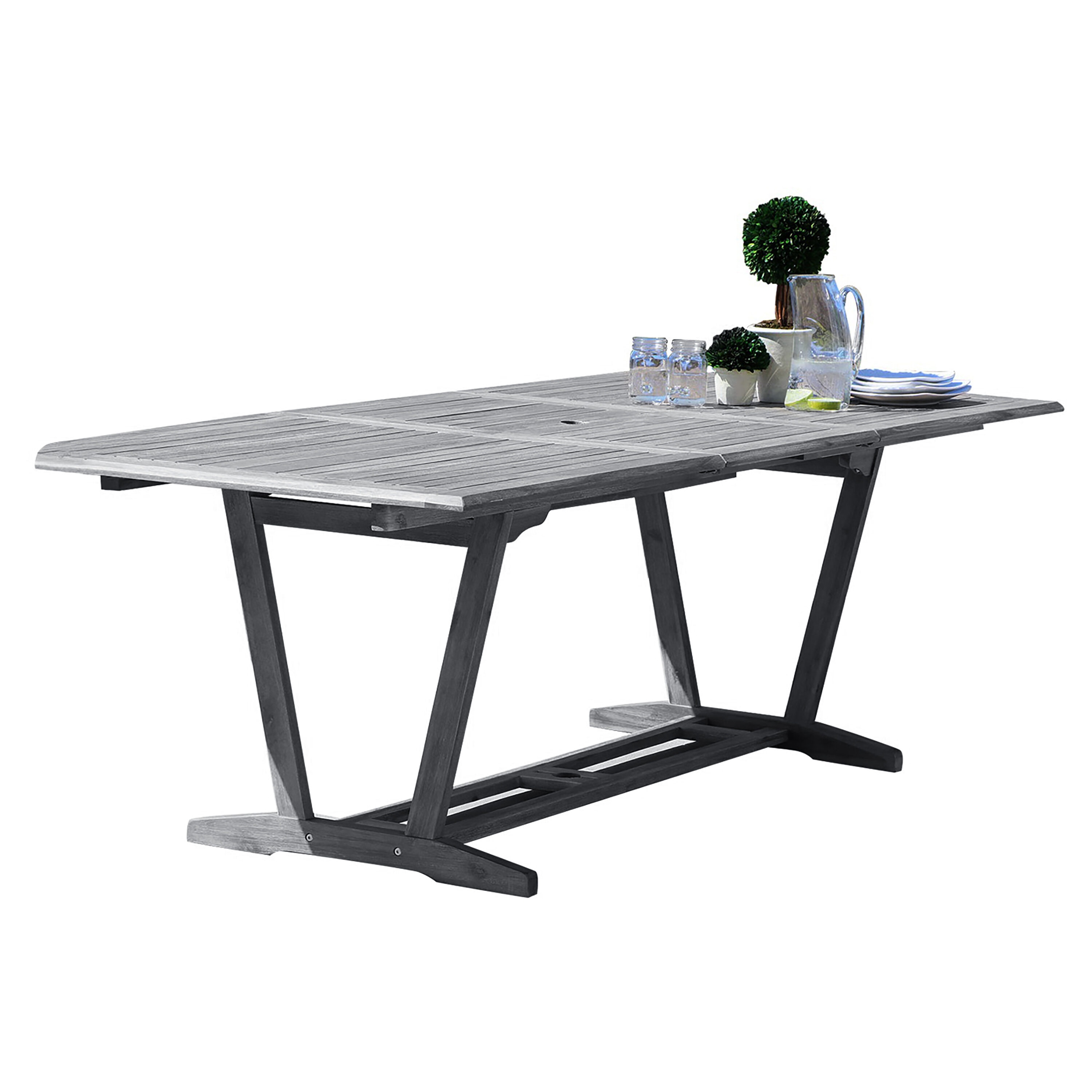 AZEN M1294 Renaissance Rectangle Extendable Outdoor Dining Table 39-in W x 91-in L with Umbrella Hole