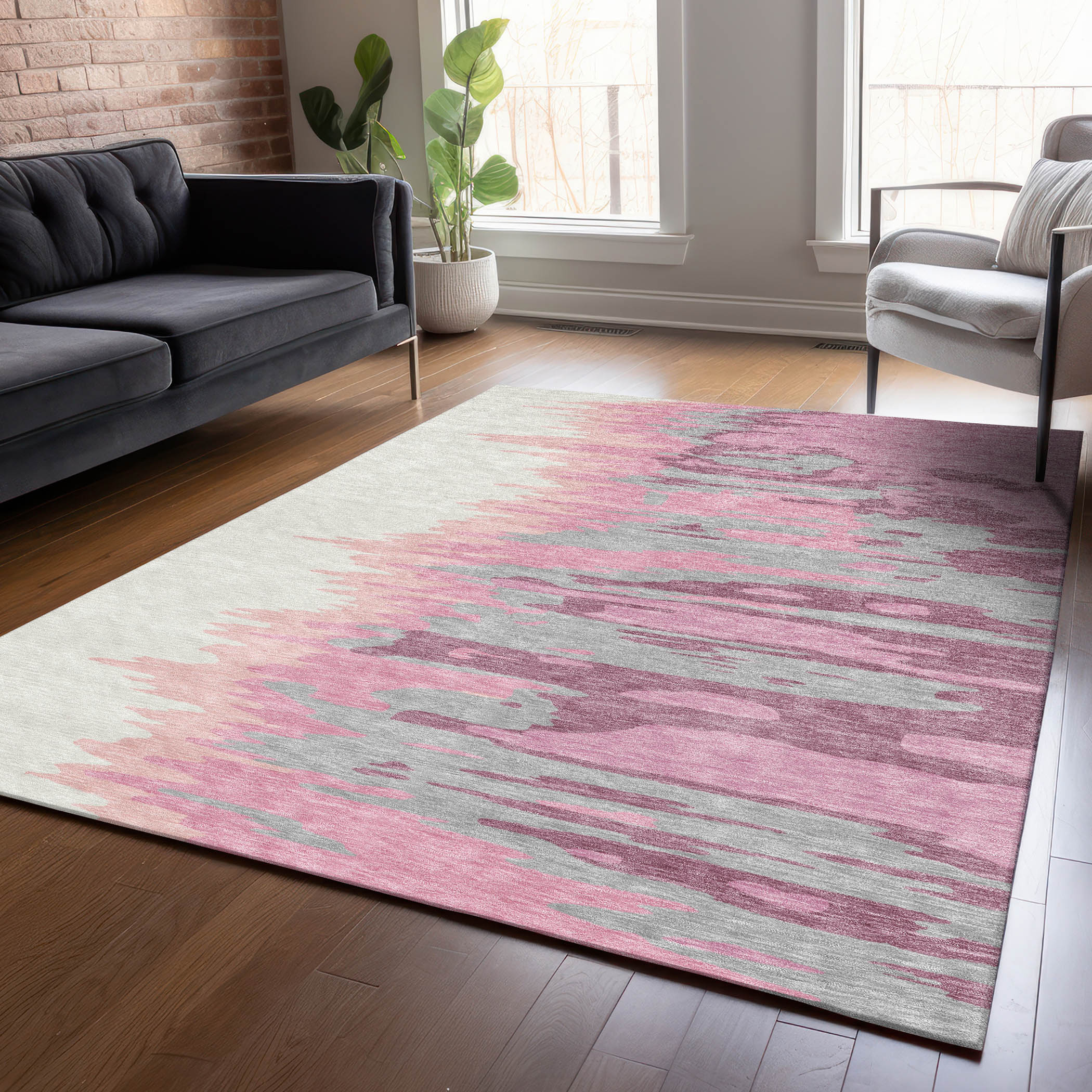 Addison Rugs ACN1050BL3X5 Chantille ACN1050BL 3 x 5 (ft) Polyester Blush Rectangular Indoor/Outdoor Geometric Machine washable Area rug