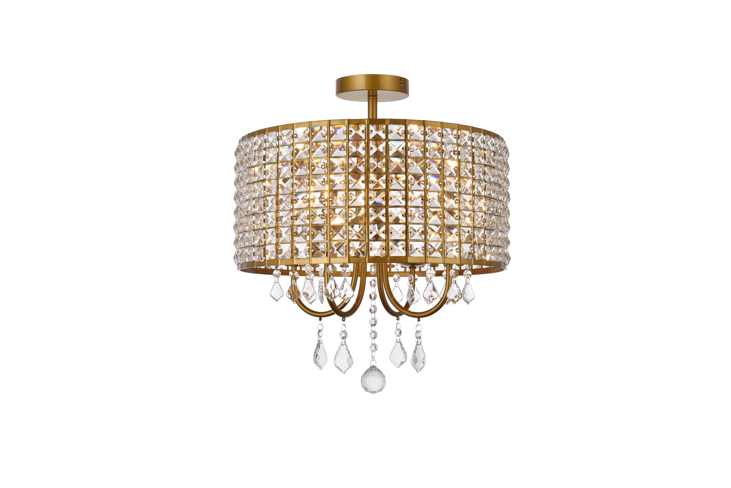 Elise 14" Brass and Crystal Flush Mount Light