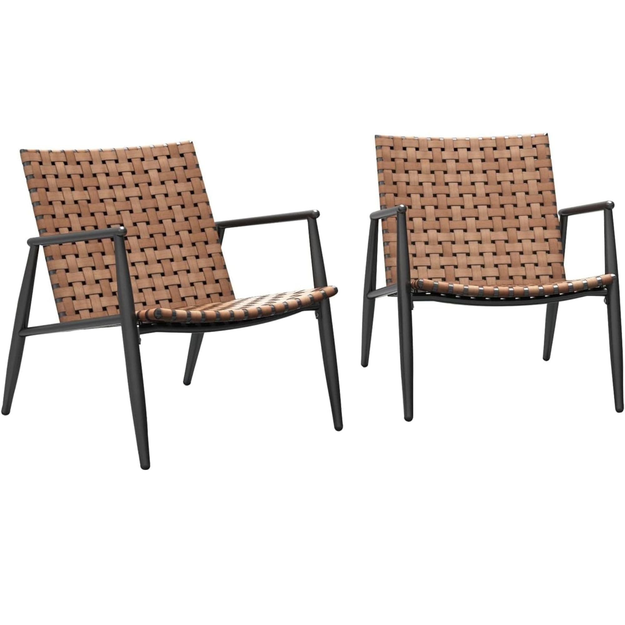 Mondawe MO7211631004002 Set of 2 Rattan Black Aluminum Frame Stationary Adirondack Chair with Woven Seat