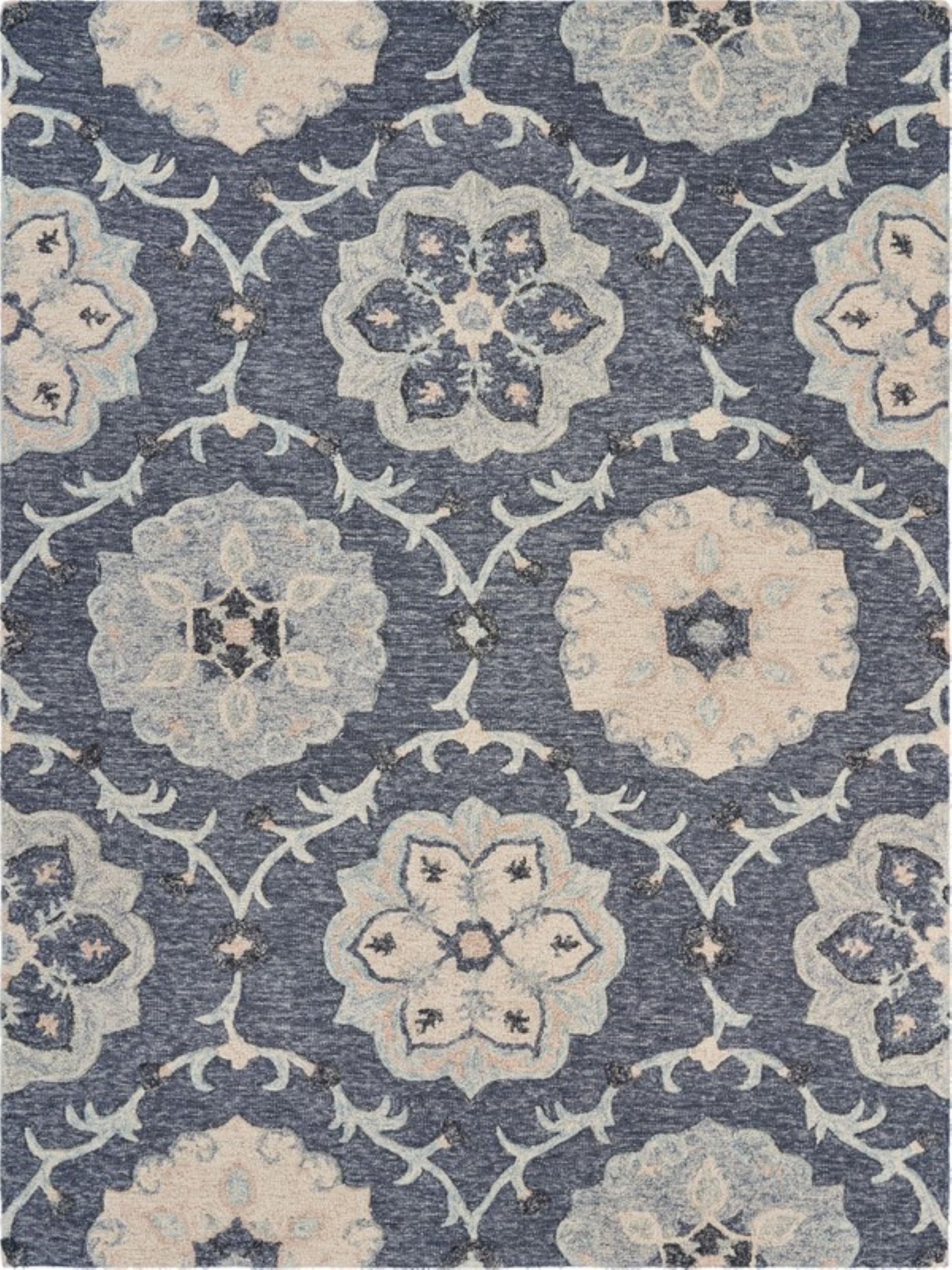 Victorian Garden Deep Gray Floral Hand-Tufted Wool Area Rug 7'x9'