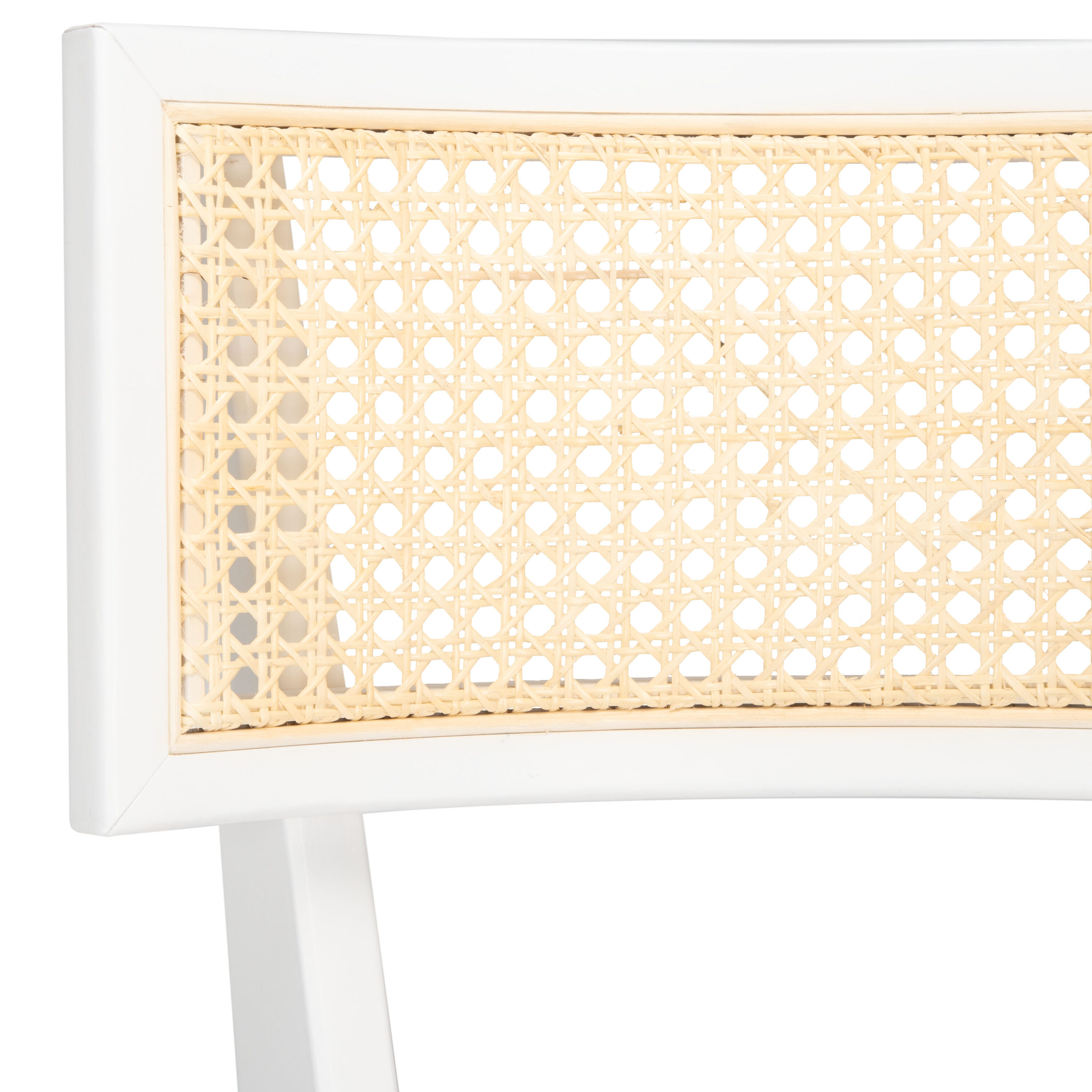 White and Natural Wood Cane Counter Stool with Cushion