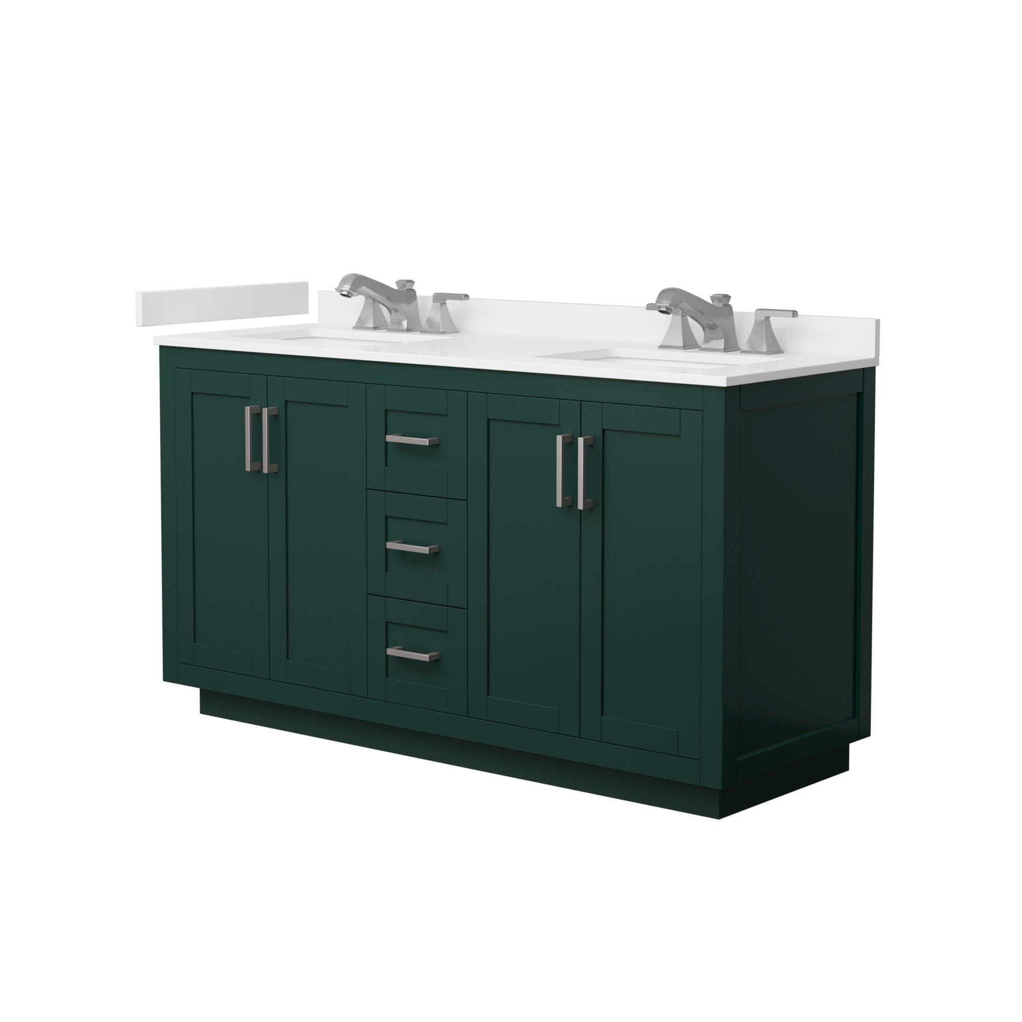 Wyndham Collection Miranda 60-in Green with Brushed Nickel Trim Undermount Double Sink Bathroom Vanity with White Cultured Marble Cultured Marble Top