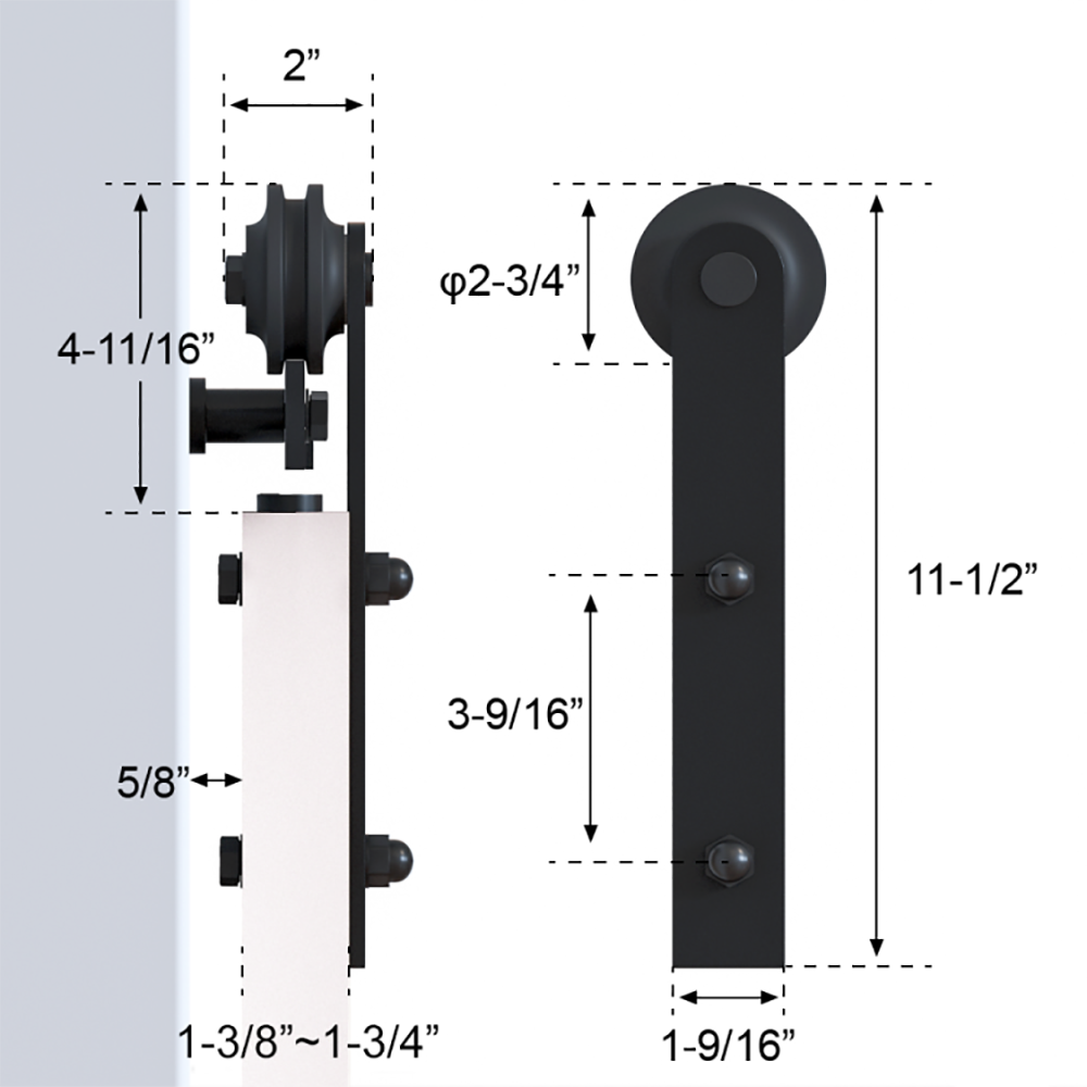 WINSOON 66-in Matte Black Indoor I-strap Single Barn Door Hardware Kit ...