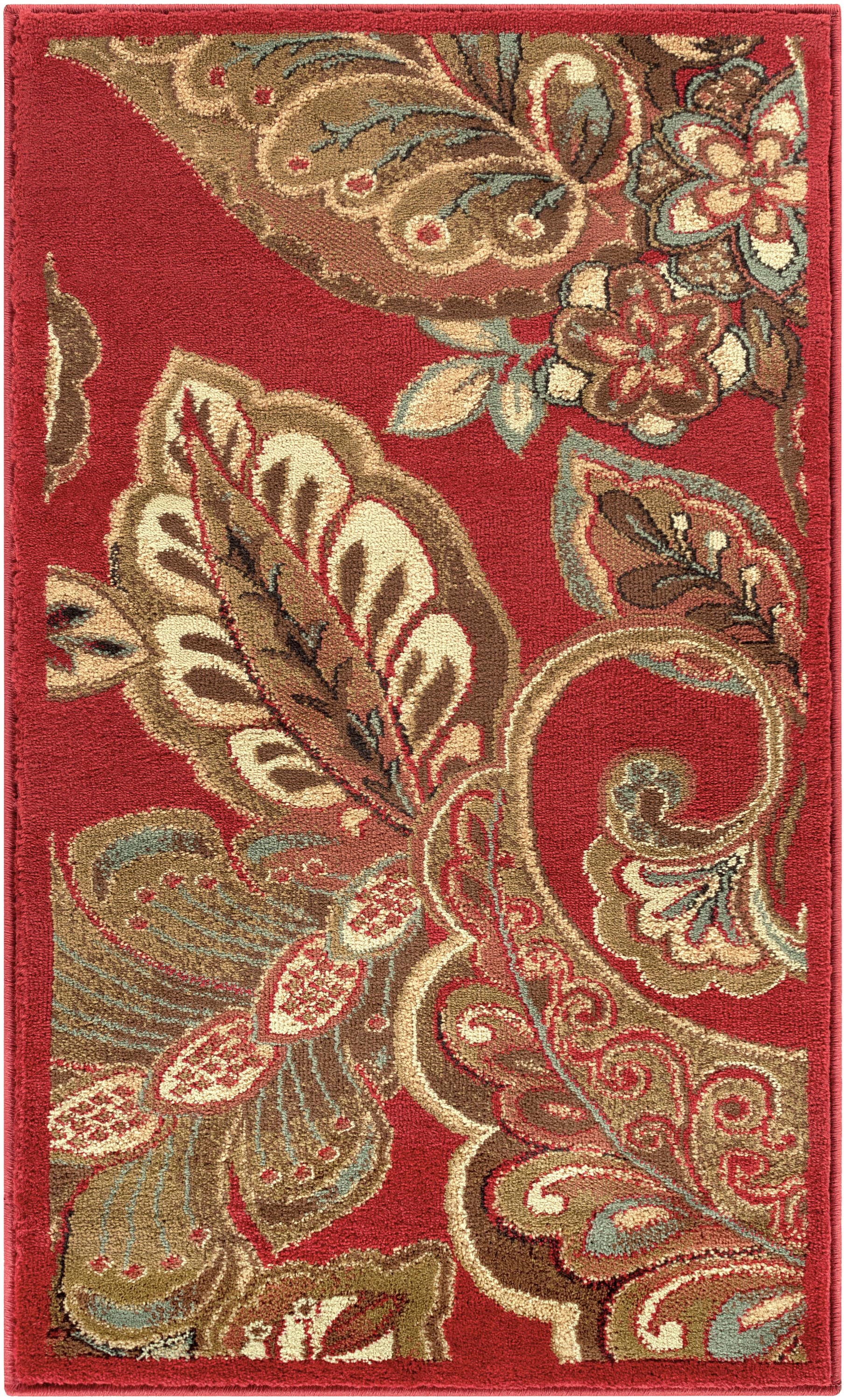 Riley Red Floral Synthetic Stain-Resistant Area Rug
