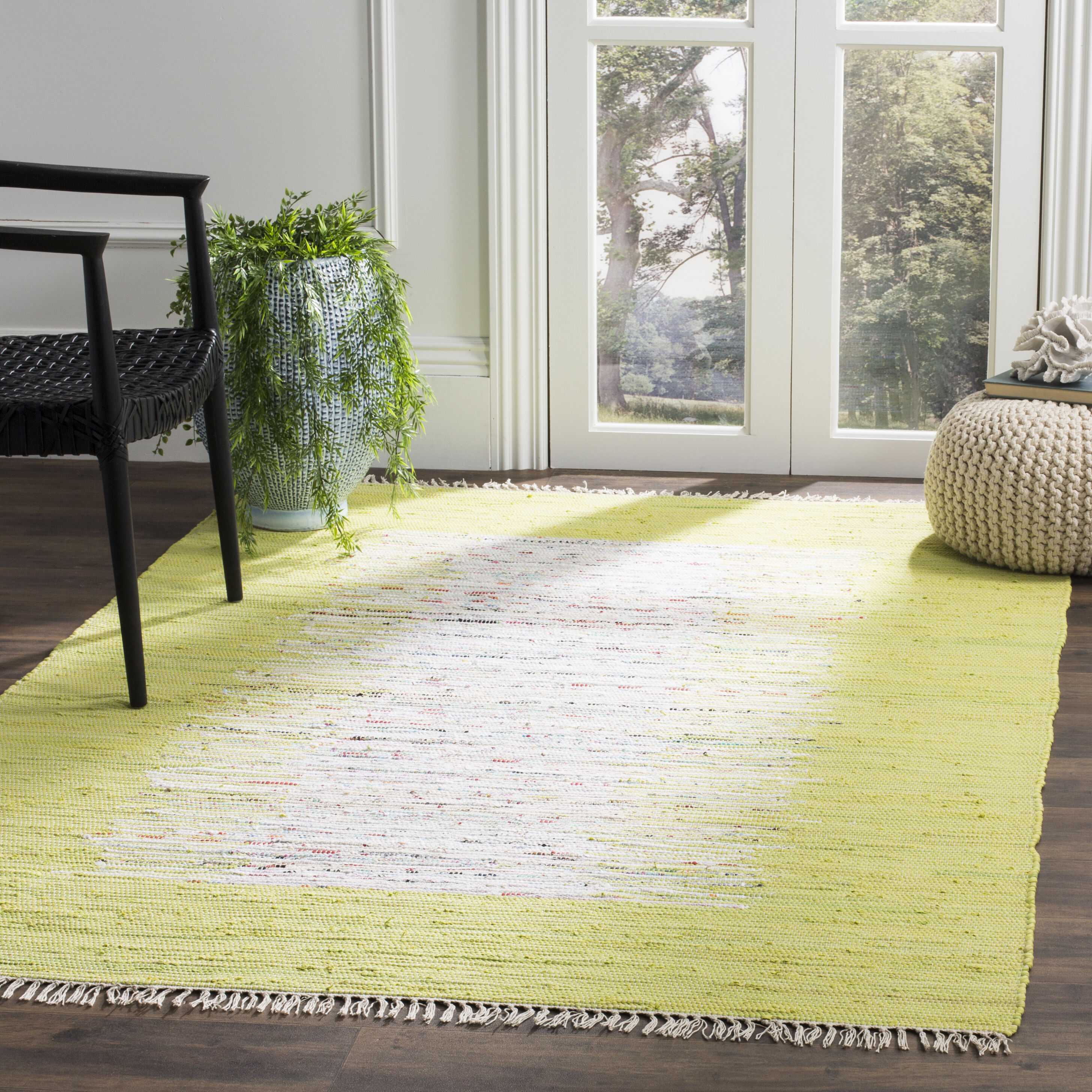 Safavieh MTK711J-24 Montauk Keeling 3 x 4 (ft) Cotton Ivory/Citron Rectangular Indoor Border Coastal Throw rug