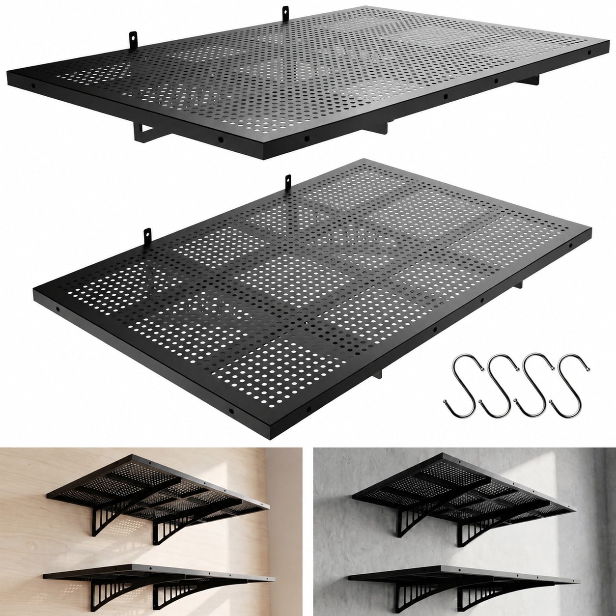 AOIZGMY  Garage Wall Shelving Two by Three Foot Wall Mounted Heavy Duty Organizer Storage Shelf with Hooks 650 Pounds Capacity Floating Shelves