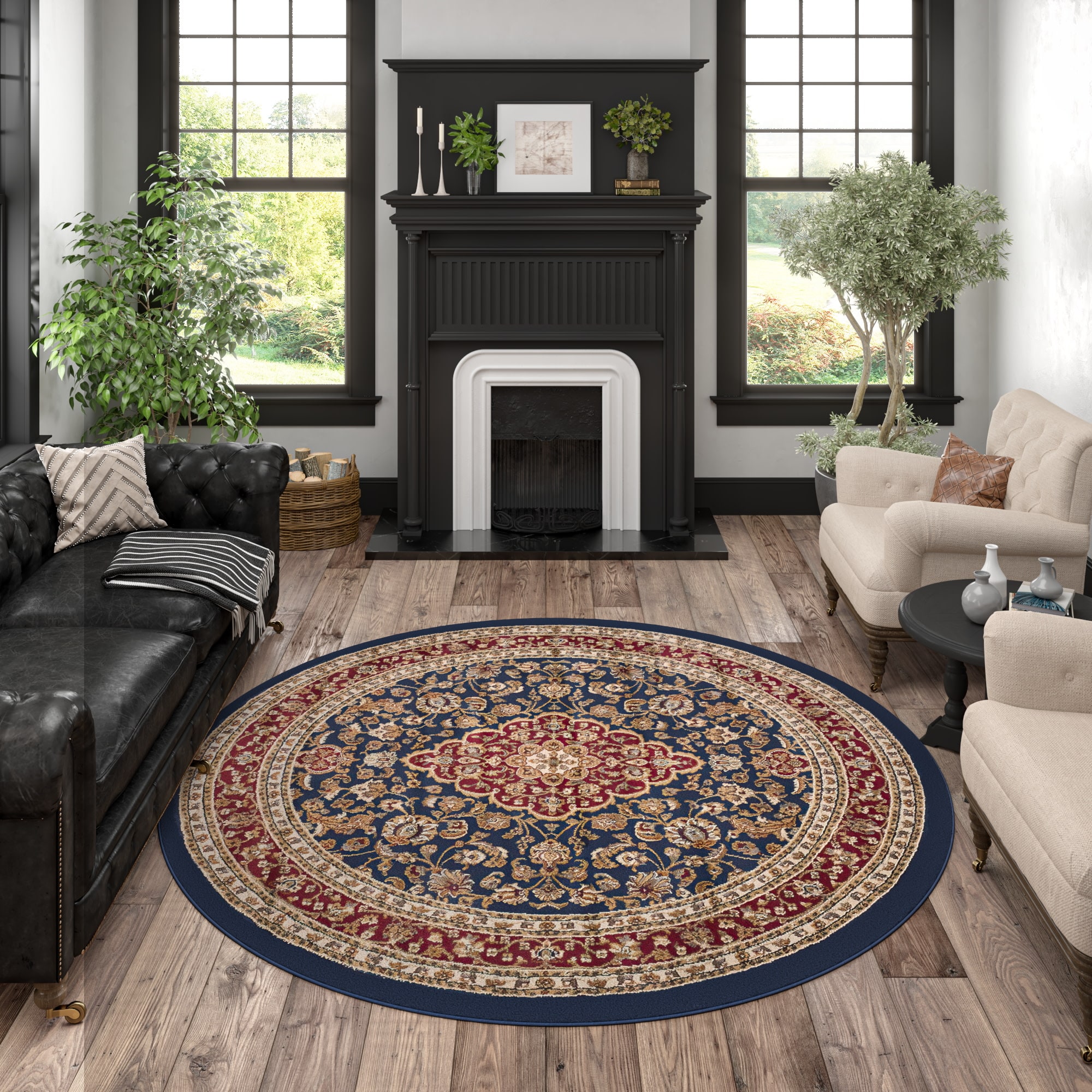 Tayse SNS4787 6RND Sensation 6 x 6 (ft) Loomed Polypropylene Blue Round Indoor Floral/Botanical Oriental Area rug