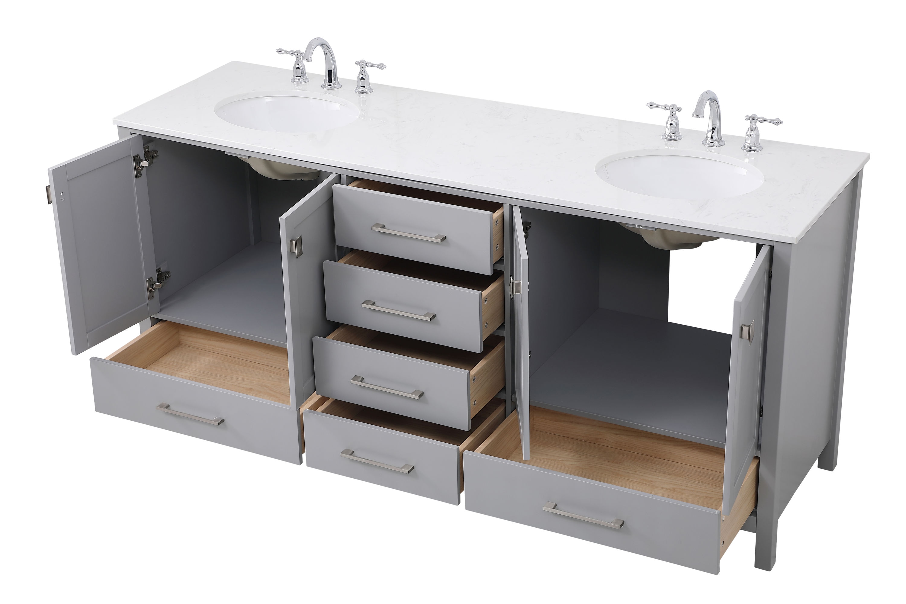 Gray 72" Solid Wood and Stone Double Bathroom Vanity
