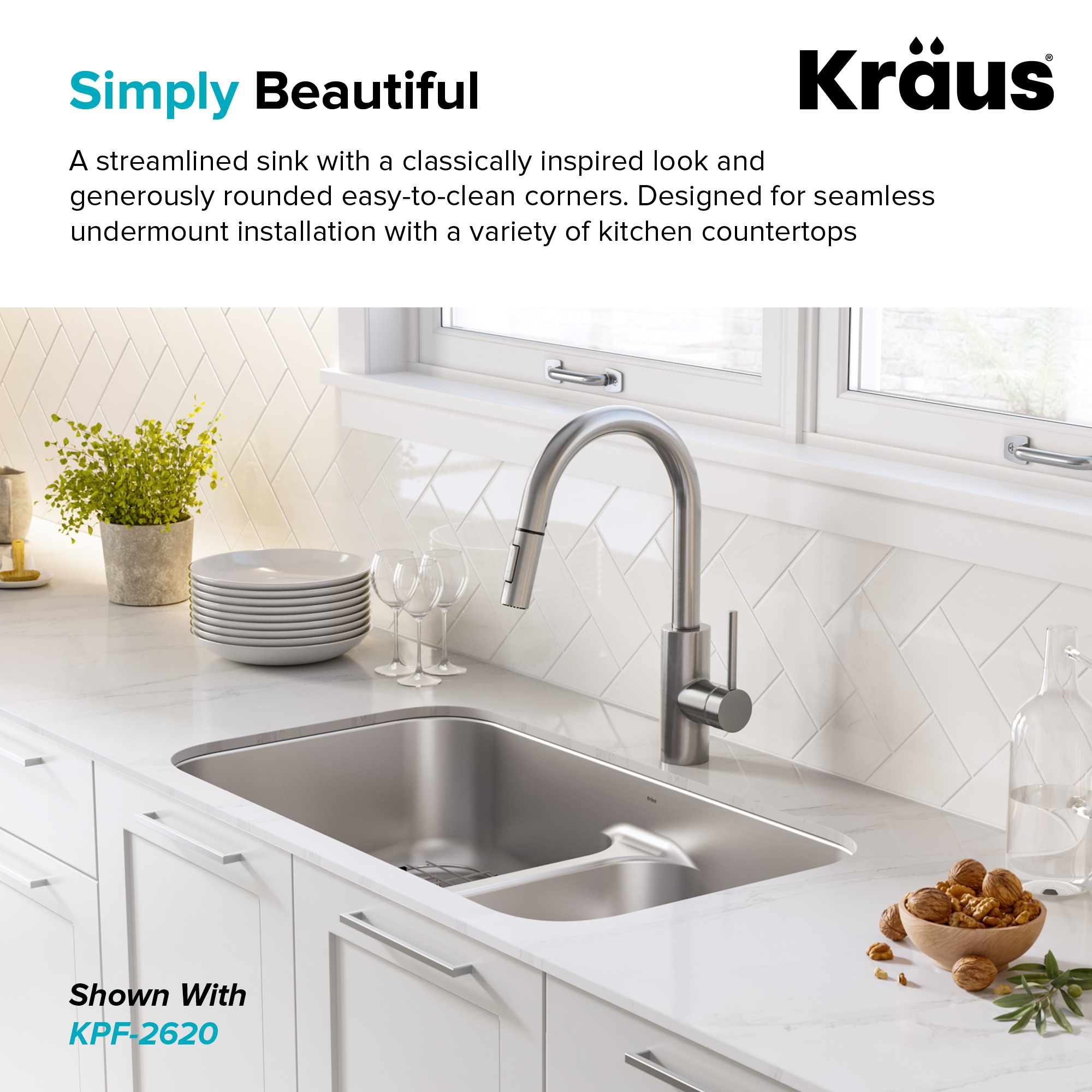 KRAUS 32 Undermount Double Bowl Kitchen Sink with 18 Commercial Kitchen  Faucet