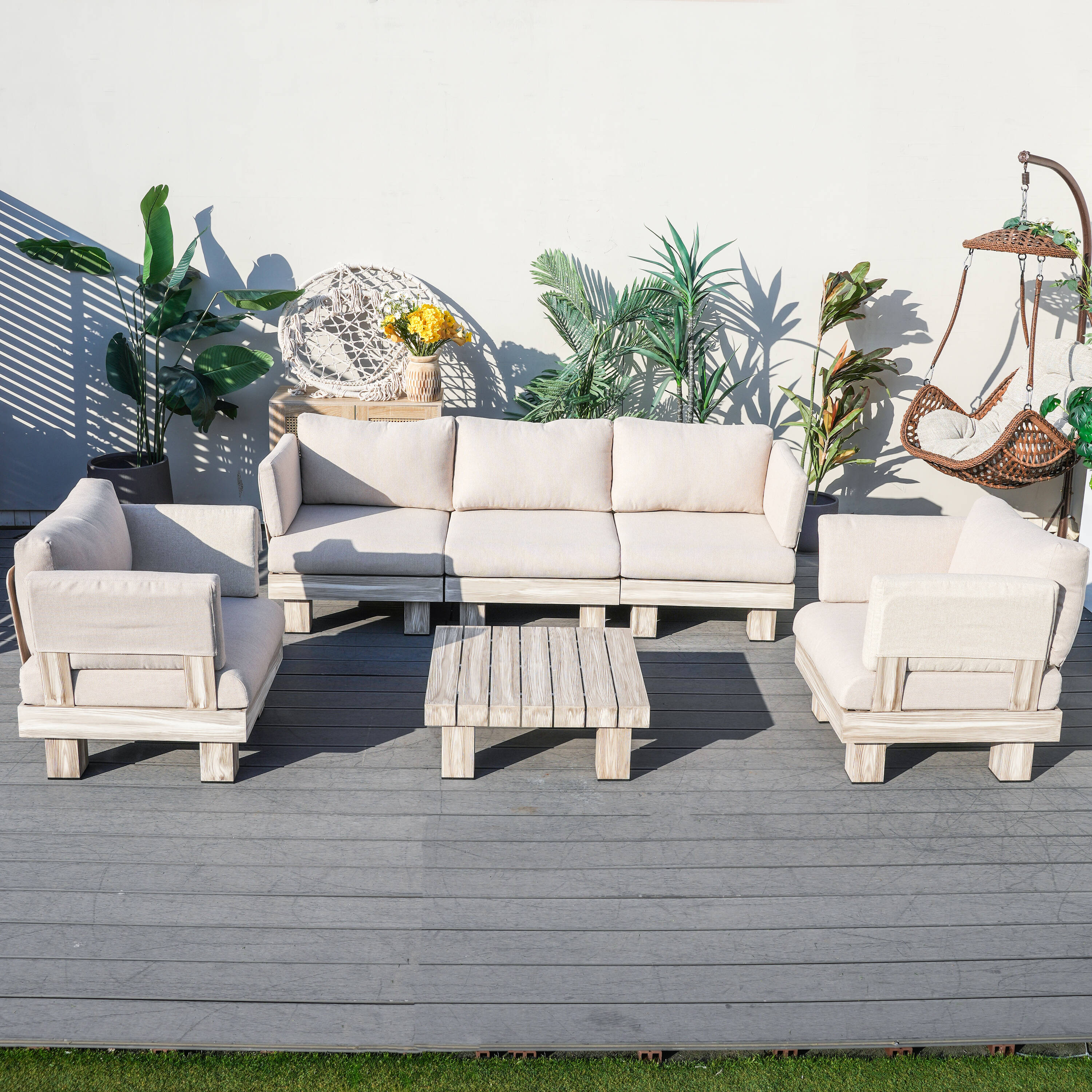 Direct Wicker DWS-52510ARM&T 4 -Piece 3 Patio Sofa Conversation Set with Beige Cushions