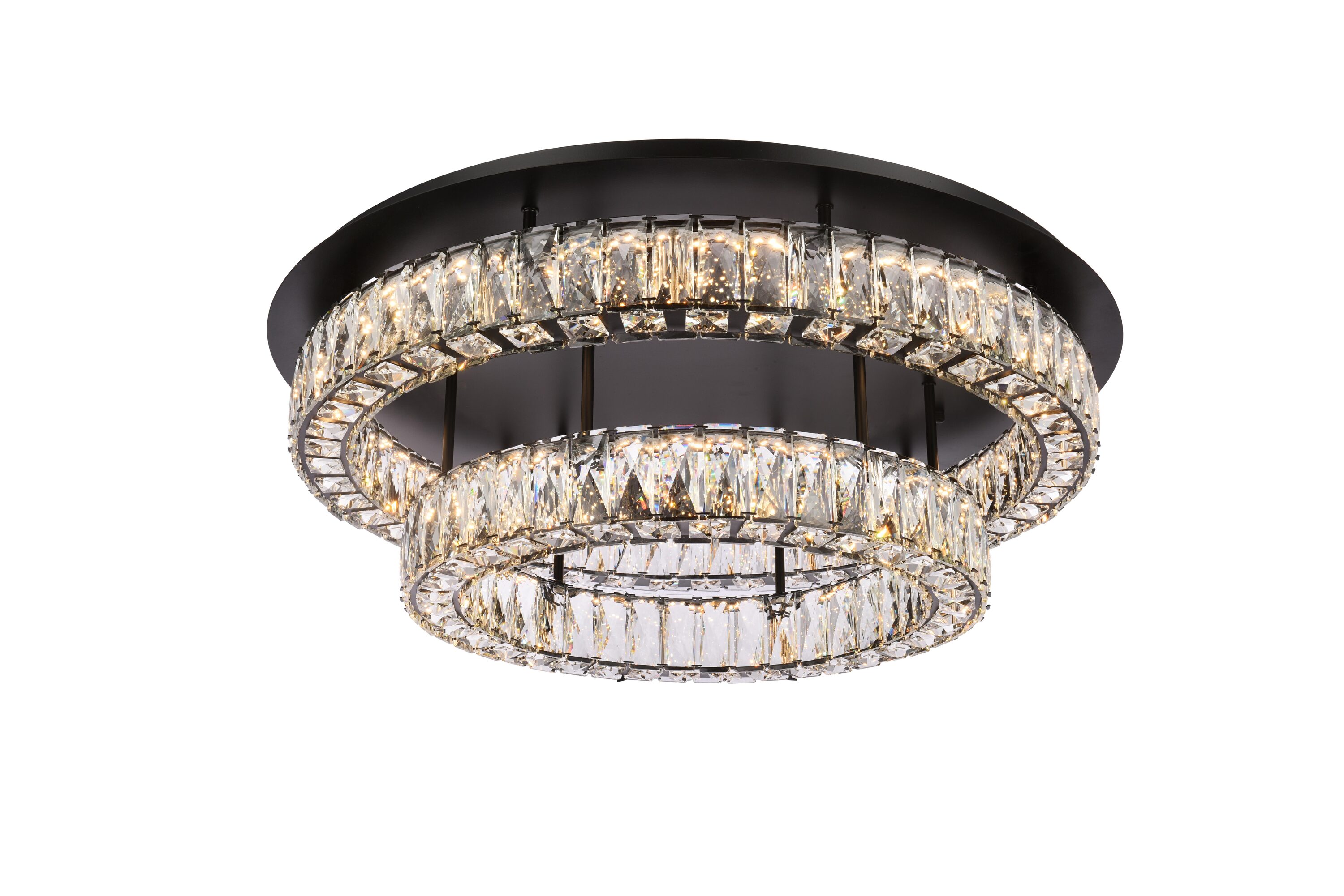 Monroe 30" Modern Black LED Flush Mount with Clear Crystals