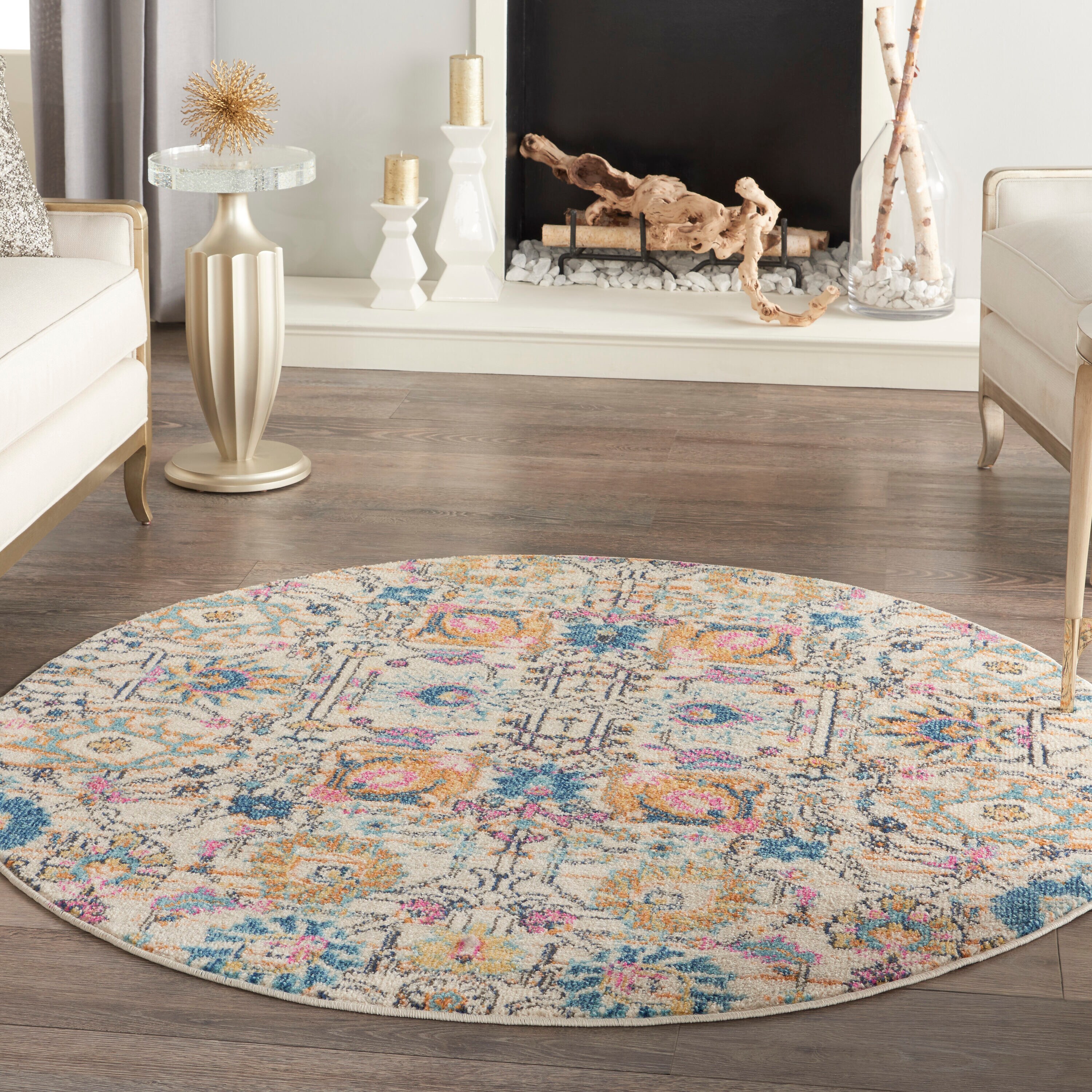 Nourison 099446809209 Passion 5 x 5 (ft) Loomed Polypropylene Ivory/Multi Round Indoor Floral/Botanical Bohemian/Eclectic Area rug
