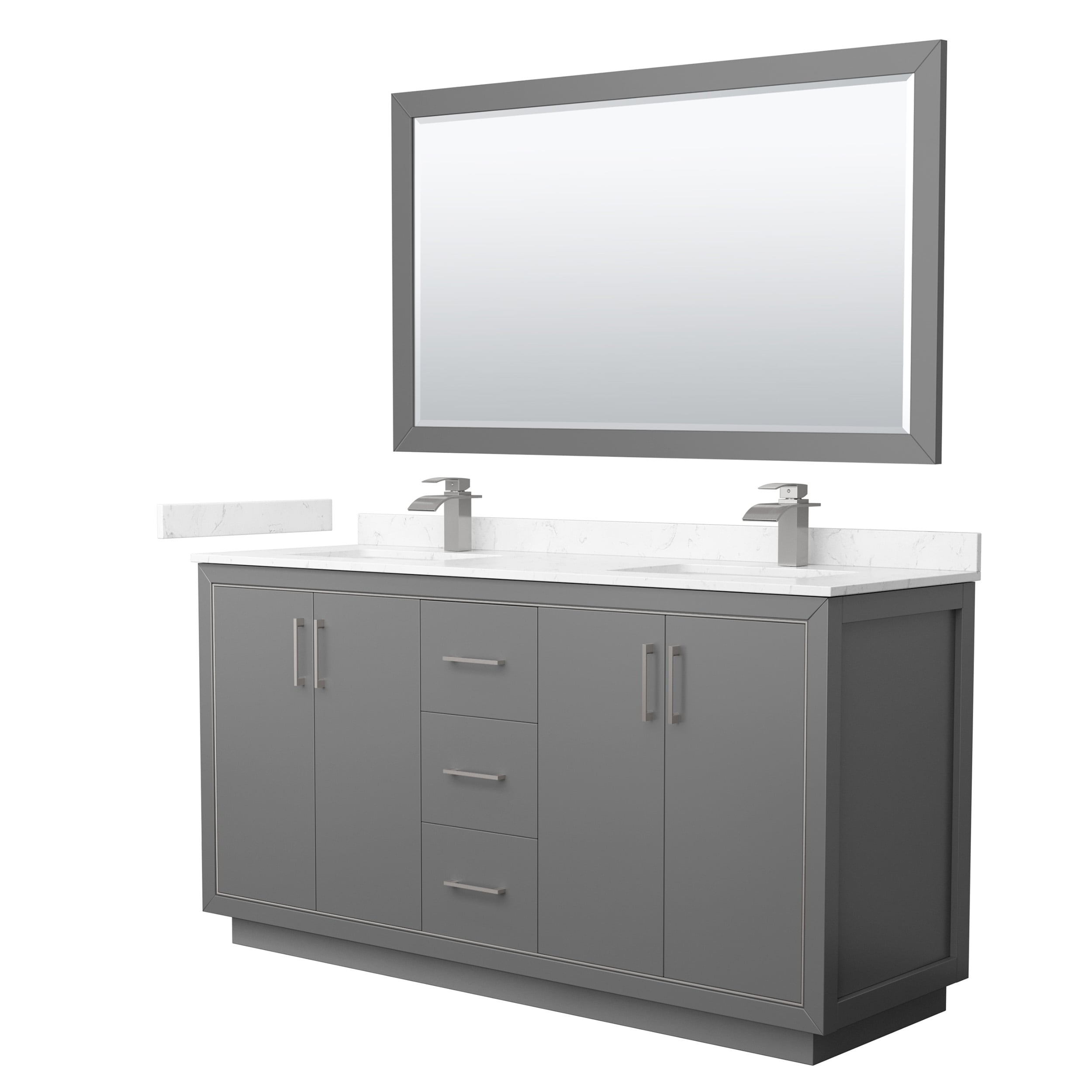 Wyndham Collection WCF111166DKGC2UNSM58 Icon 66-in Dark Gray with Brushed Nickel Trim Undermount Double sink Bathroom Vanity with Carrara cultured marble Cultured marble Top (Mirror Included)