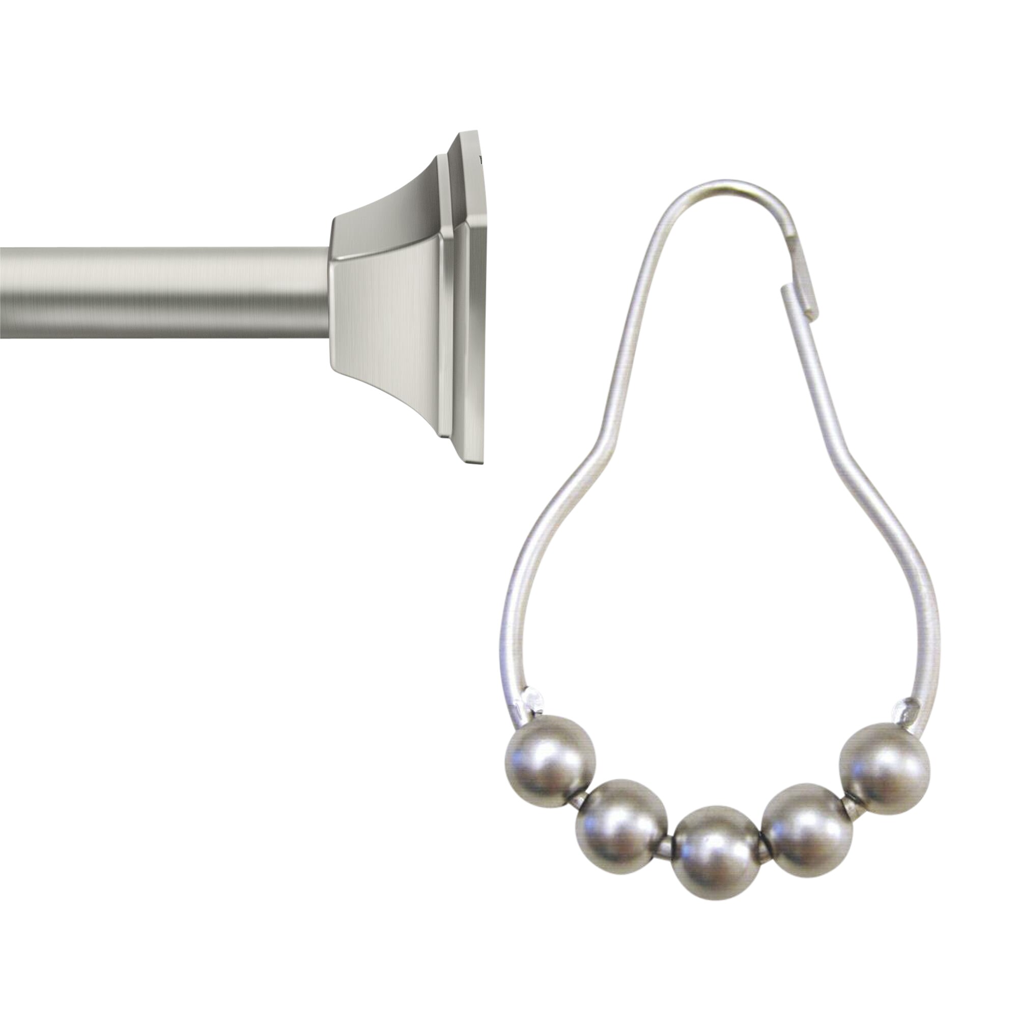 Moen 44-in to 72-in Brushed Nickel Tension Single Straight Shower Rod and Ring Set