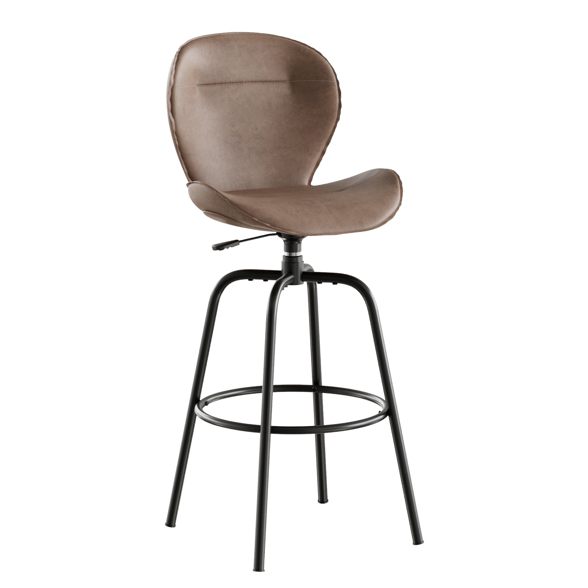 Vecelo LOE-CC-KW04-BRN Set of 2 Adjustable Swivel Bar Stools Faux Leather Counter Height Bar Stools with Armrest and Footrest for Kitchen Island Home Bar Dining Room