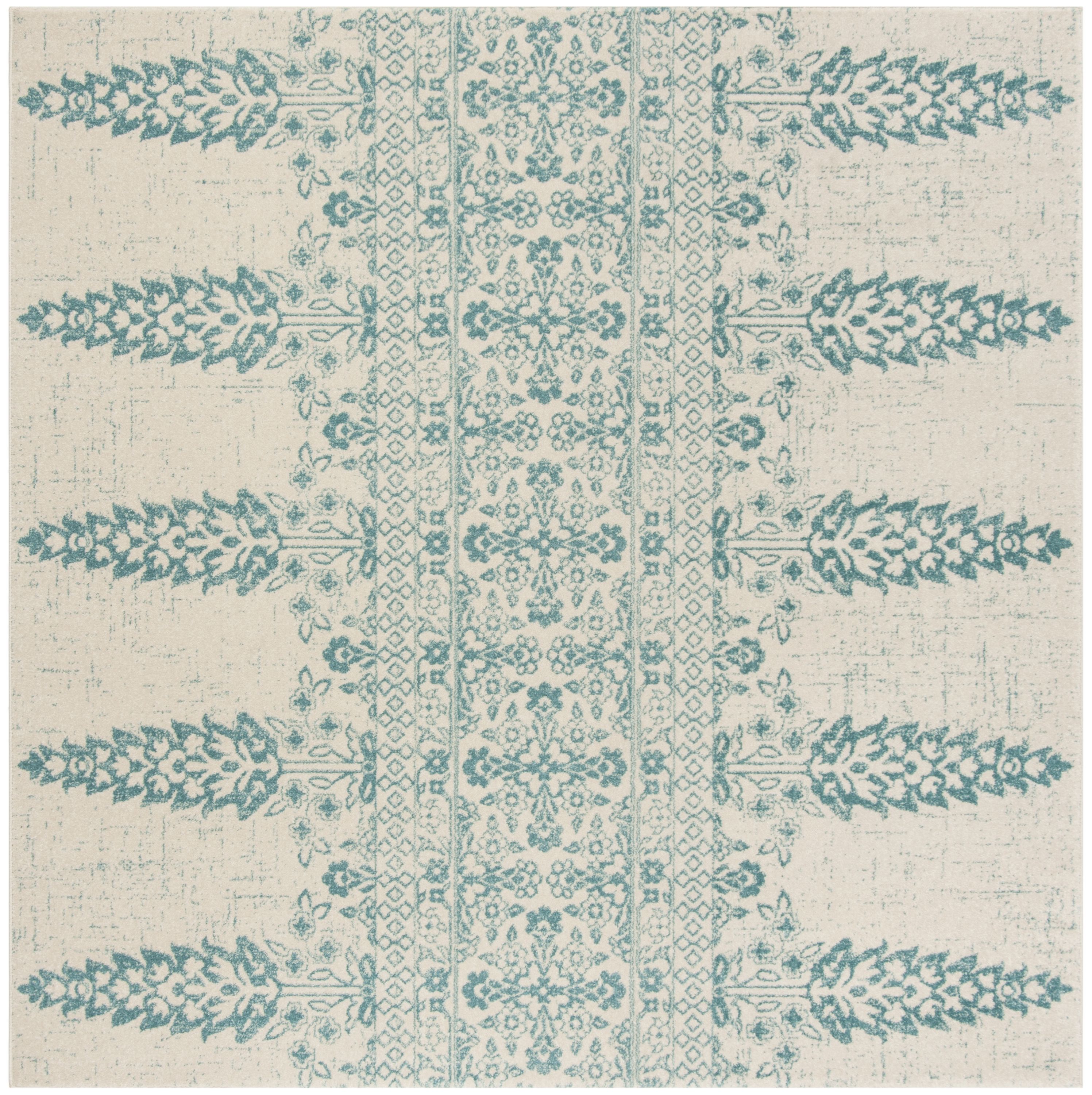 Safavieh EVK521F-7SQ Evoke Celina 7 x 7 (ft) Loomed Synthetic Ivory/Teal Square Indoor Distressed/Overdyed Bohemian/Eclectic Area rug